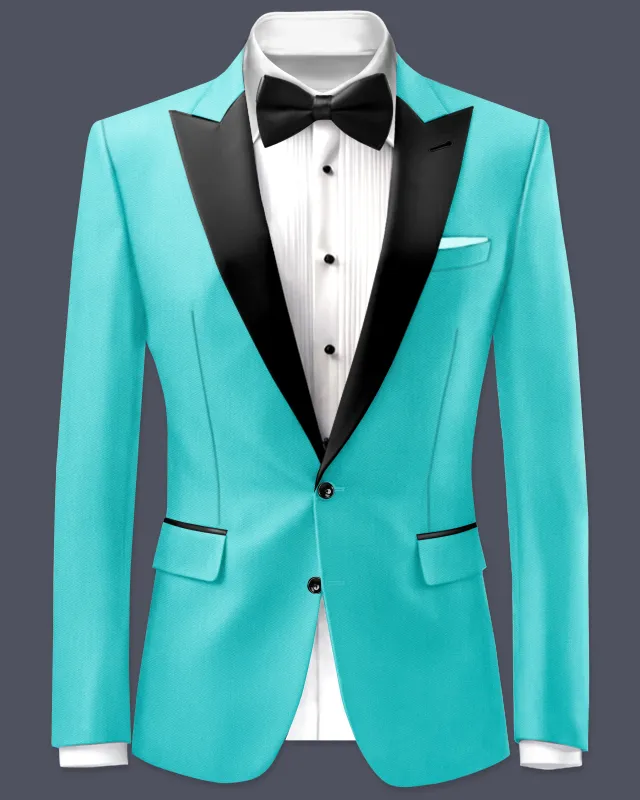 Aegir-Viking Blue Wool Rich Peak Lapel Tuxedo Slight Stretch Blazer sold by French Crown