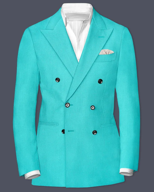 Aegir-Viking Blue Wool Rich Double Breasted Slight Stretch Blazer sold by French Crown
