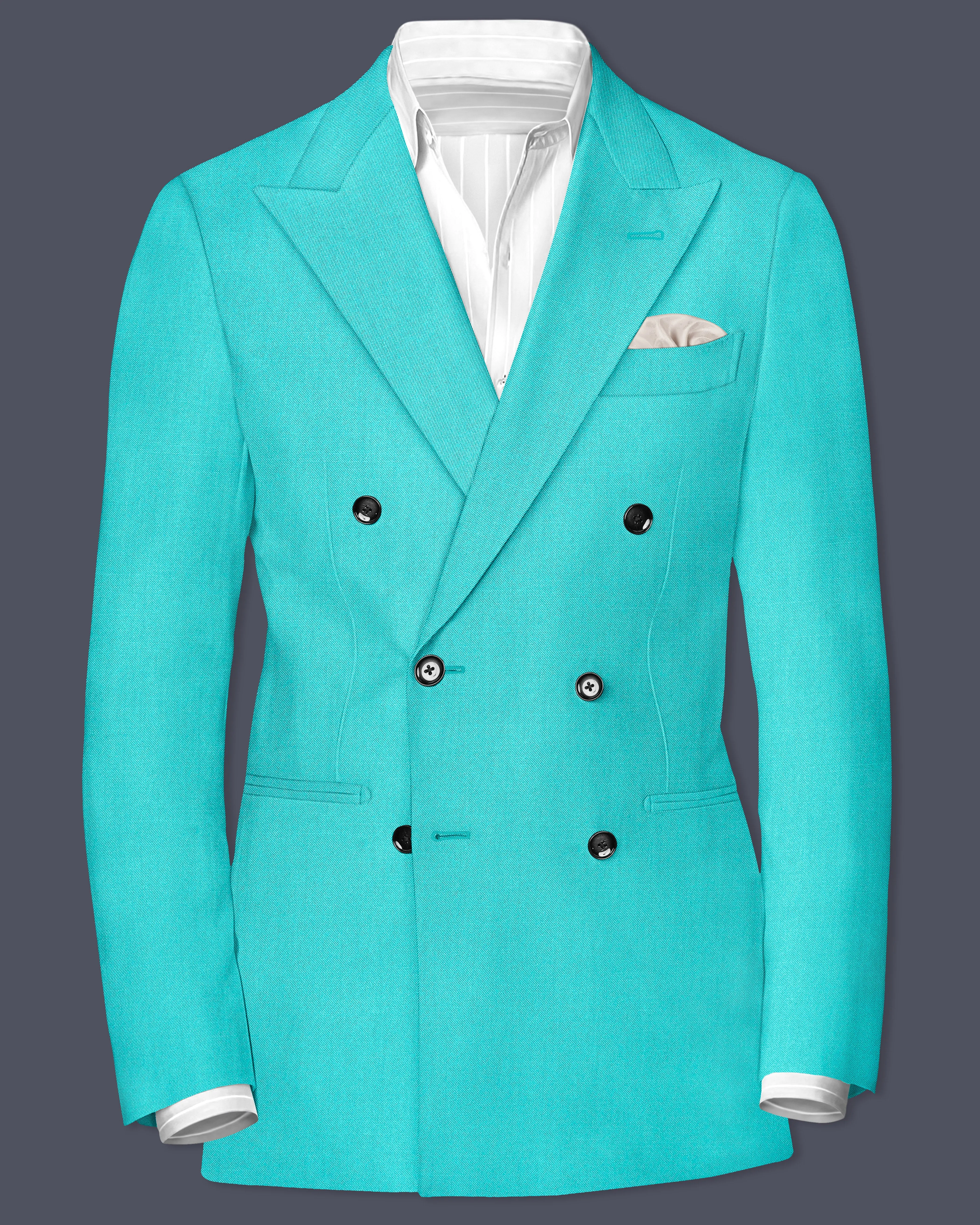 Aegir-Viking Blue Wool Rich Double Breasted Slight Stretch Blazer sold by French Crown