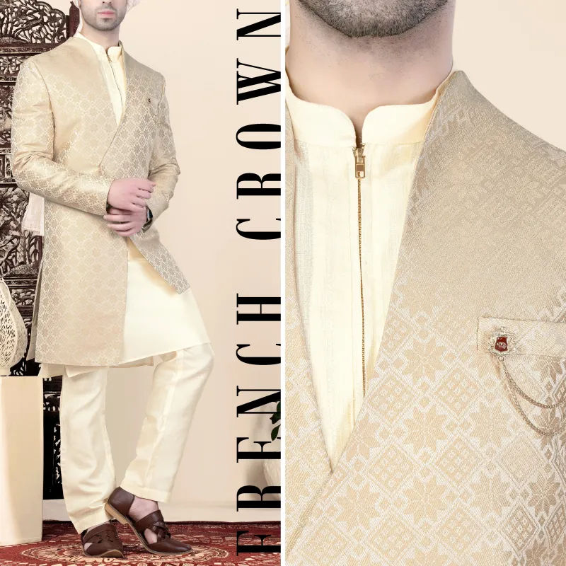 Cameo Brown and Ecru Cream Jacquard Weave Indo-Western sold by French Crown