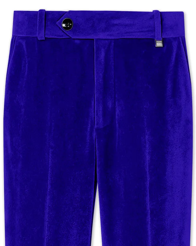 Blucrest-Ultramarine Blue Velvet Stretchable Waistband Pant sold by French Crown