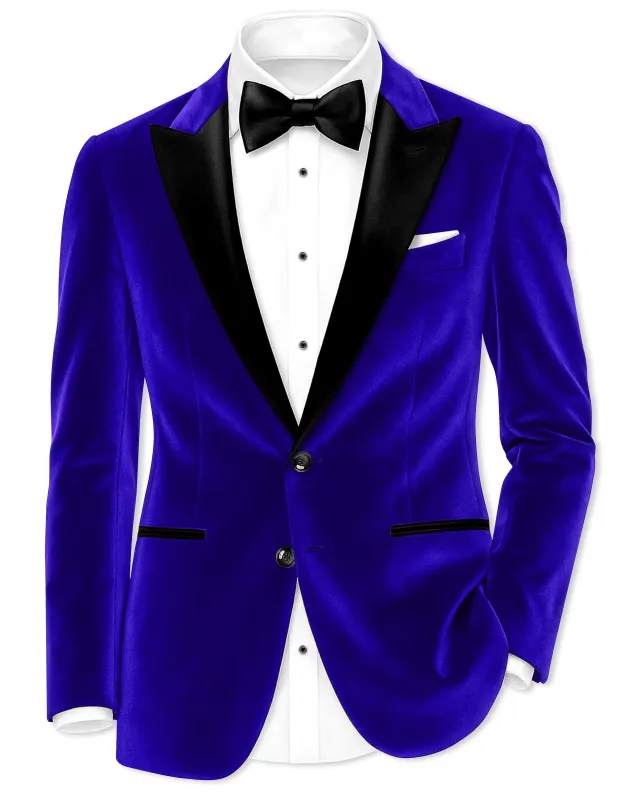 Blucrest-Ultramarine Blue Velvet Peak Lapel Tuxedo Blazer sold by French Crown
