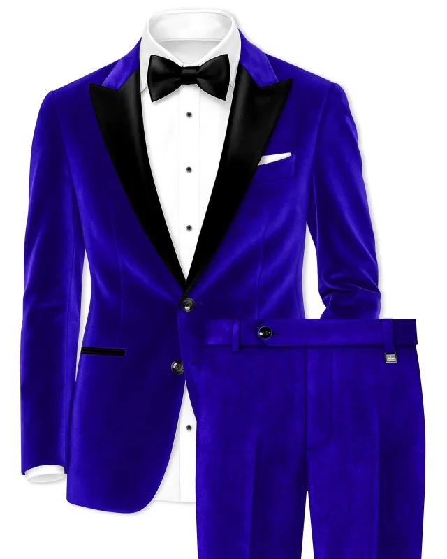 Blucrest-Ultramarine Blue Velvet Peak Lapel Tuxedo Suit sold by French Crown