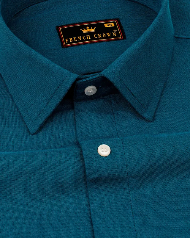 Sapphire Blue Subtle Striped Premium Cotton shirt sold by French Crown