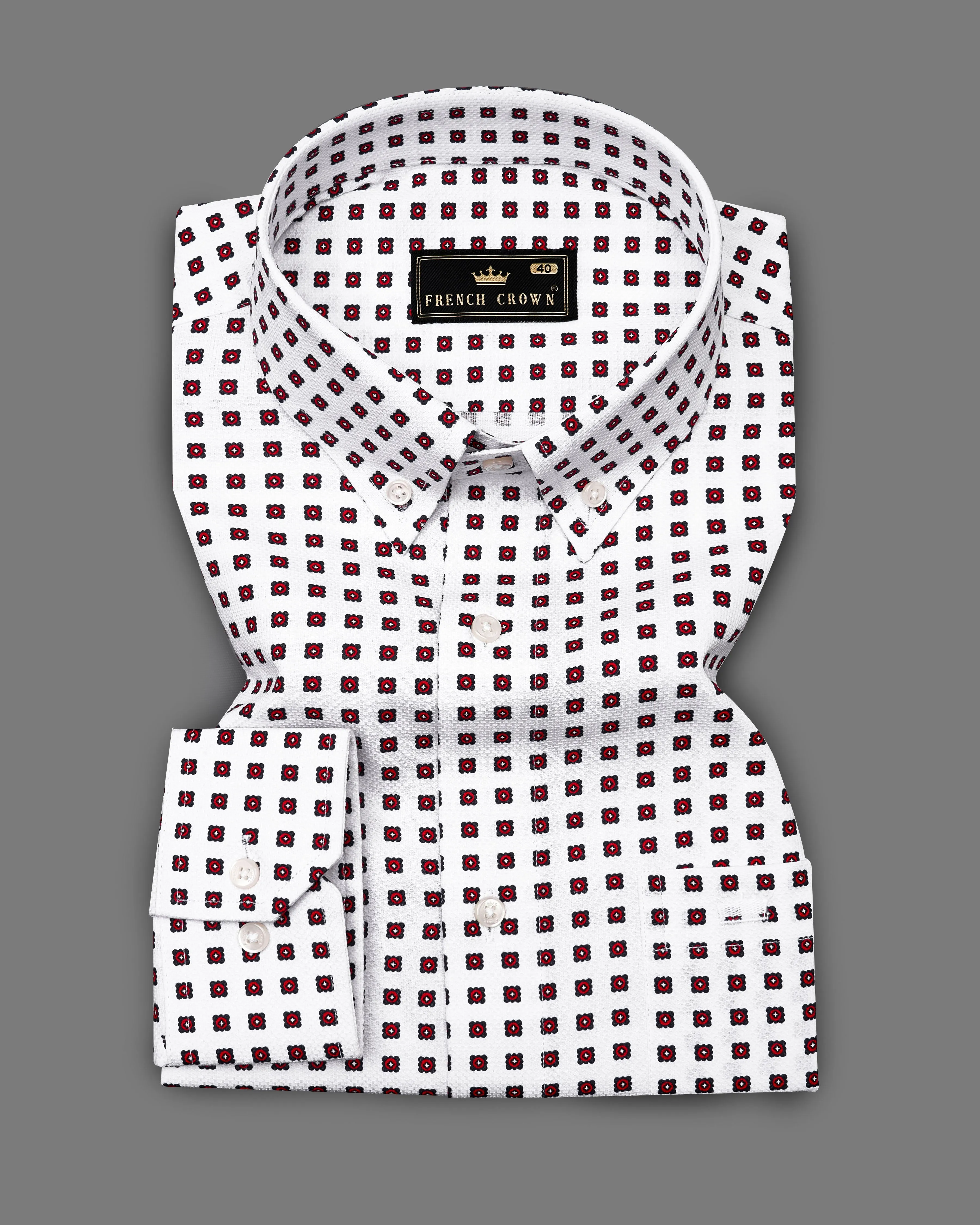 Bright White with Scarlet Red Dobby Textured Premium Giza Cotton Shirt sold by French Crown product image thumbnail 3