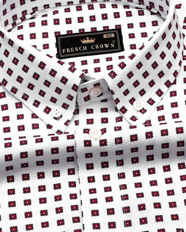 Bright White with Scarlet Red Dobby Textured Premium Giza Cotton Shirt sold by French Crown