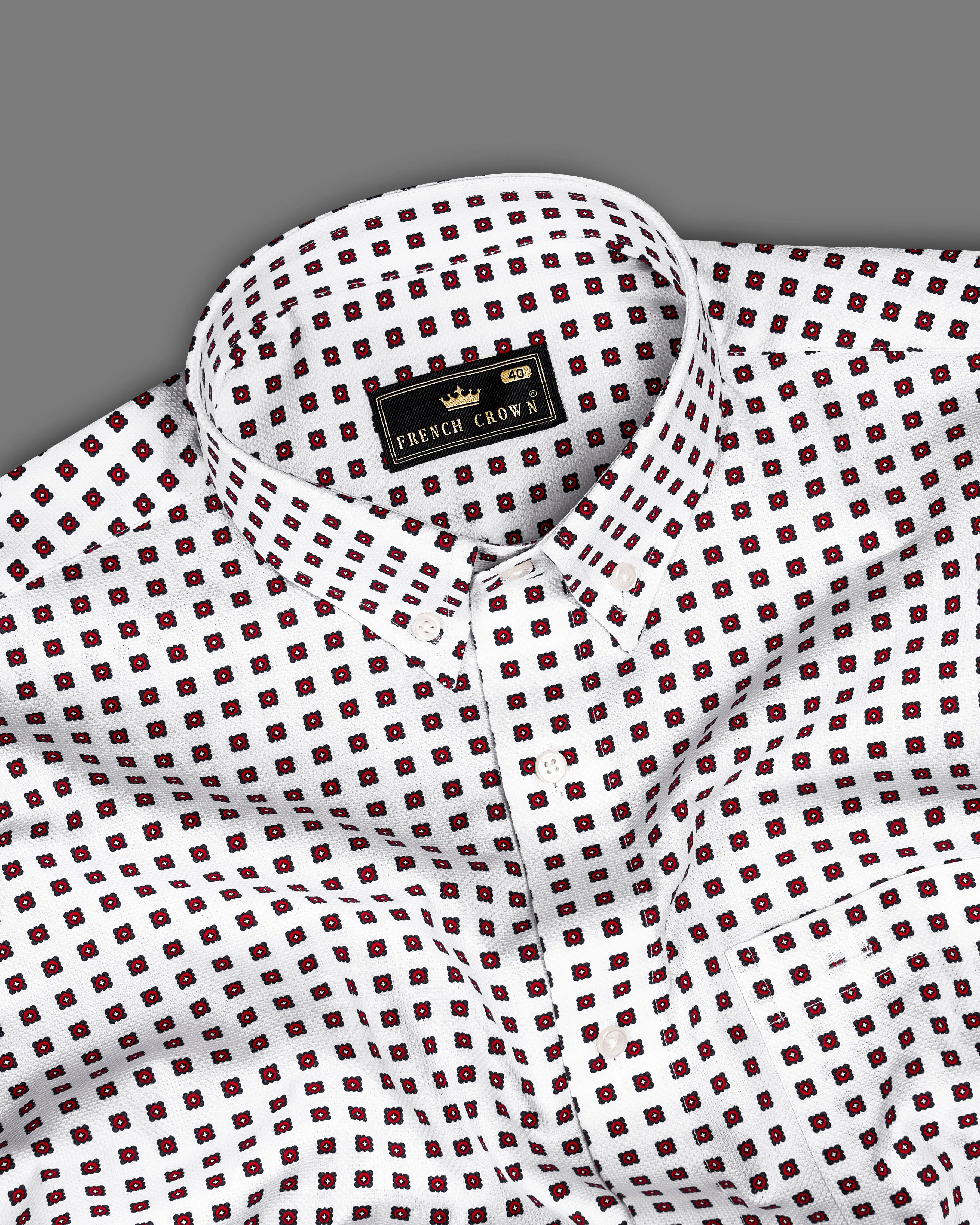 Bright White with Scarlet Red Dobby Textured Premium Giza Cotton Shirt sold by French Crown product image thumbnail 4