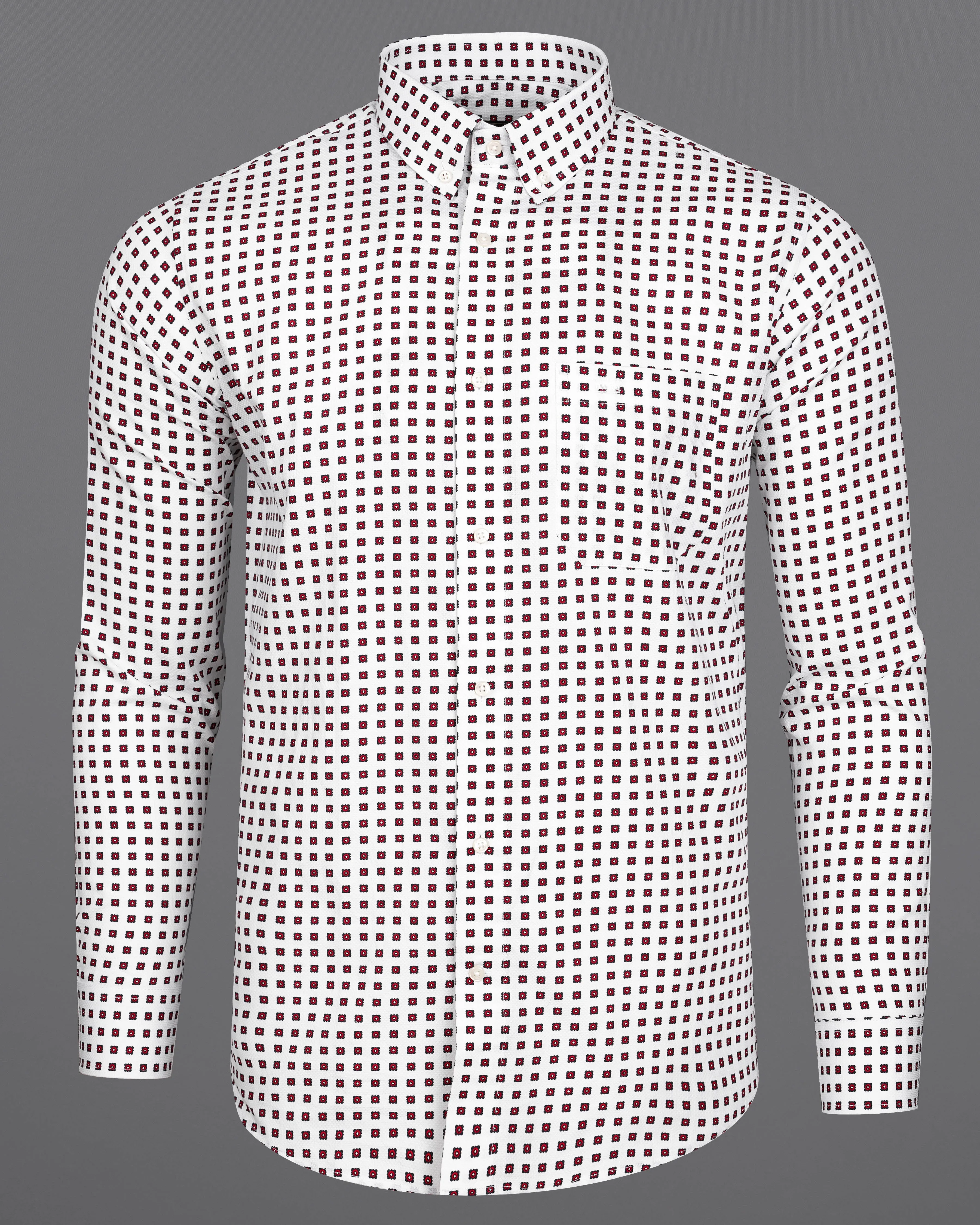 Bright White with Scarlet Red Dobby Textured Premium Giza Cotton Shirt sold by French Crown product image thumbnail 5