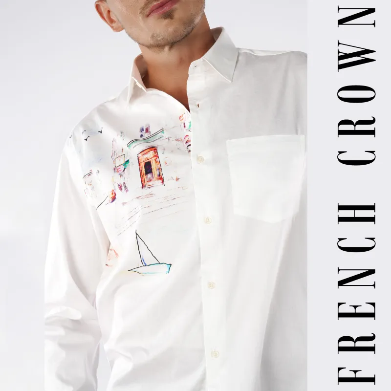 Bright White Printed Super Soft Premium Cotton Designer Shirt sold by French Crown