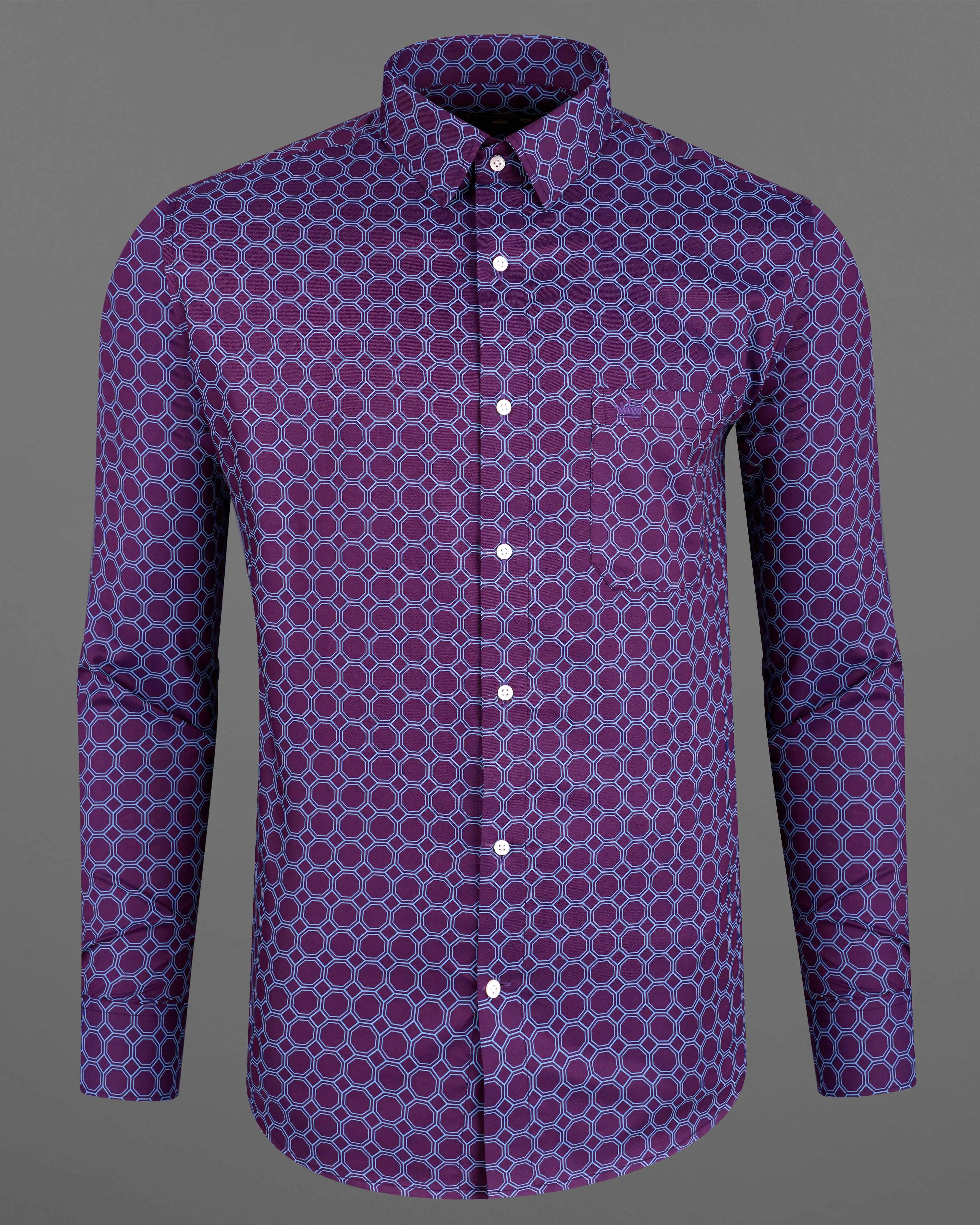 Bossanova Violet with Shakespeare Blue Hexagonal Printed Twill Premium Cotton Shirt sold by French Crown product image thumbnail 5