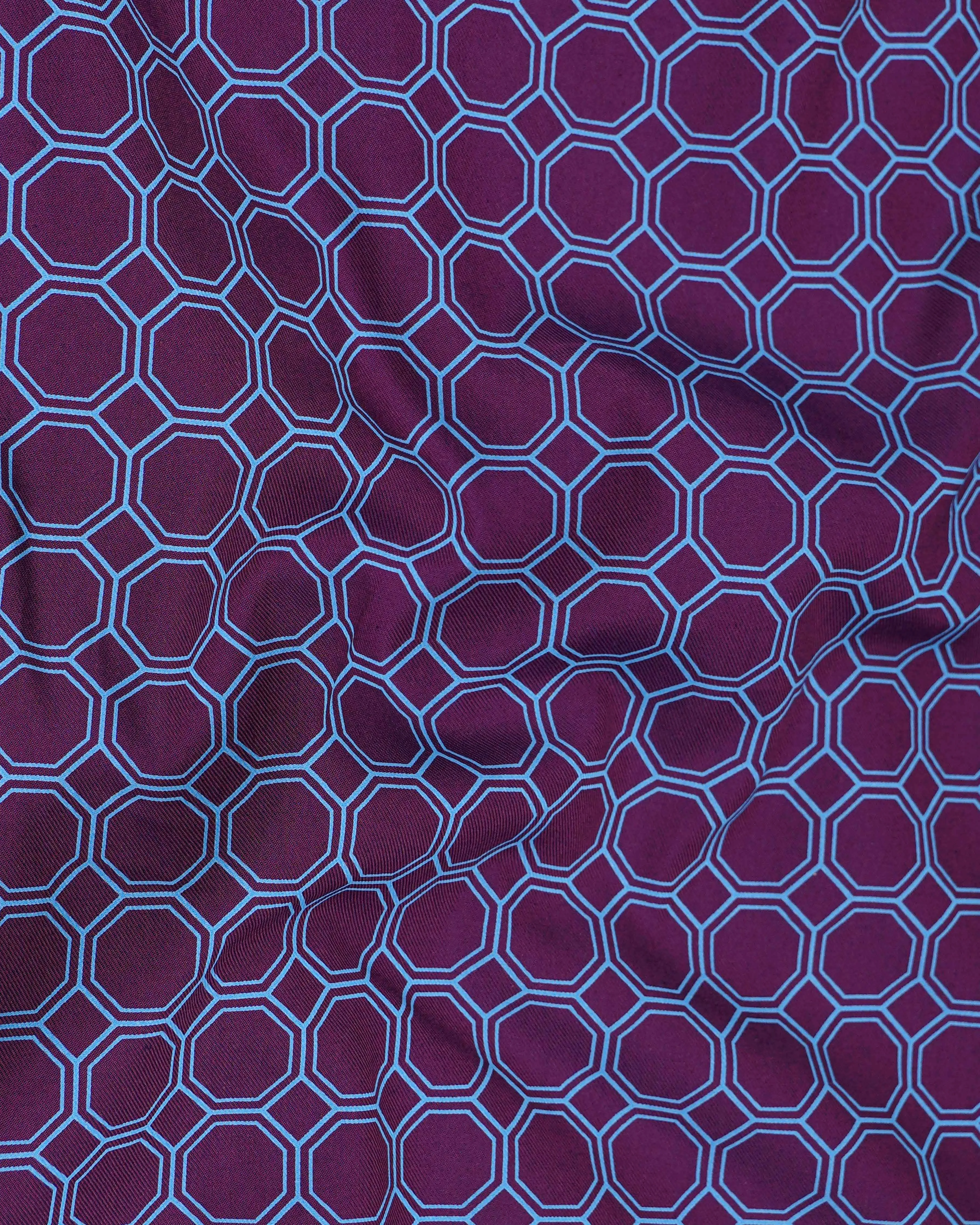 Bossanova Violet with Shakespeare Blue Hexagonal Printed Twill Premium Cotton Shirt sold by French Crown product image thumbnail 2