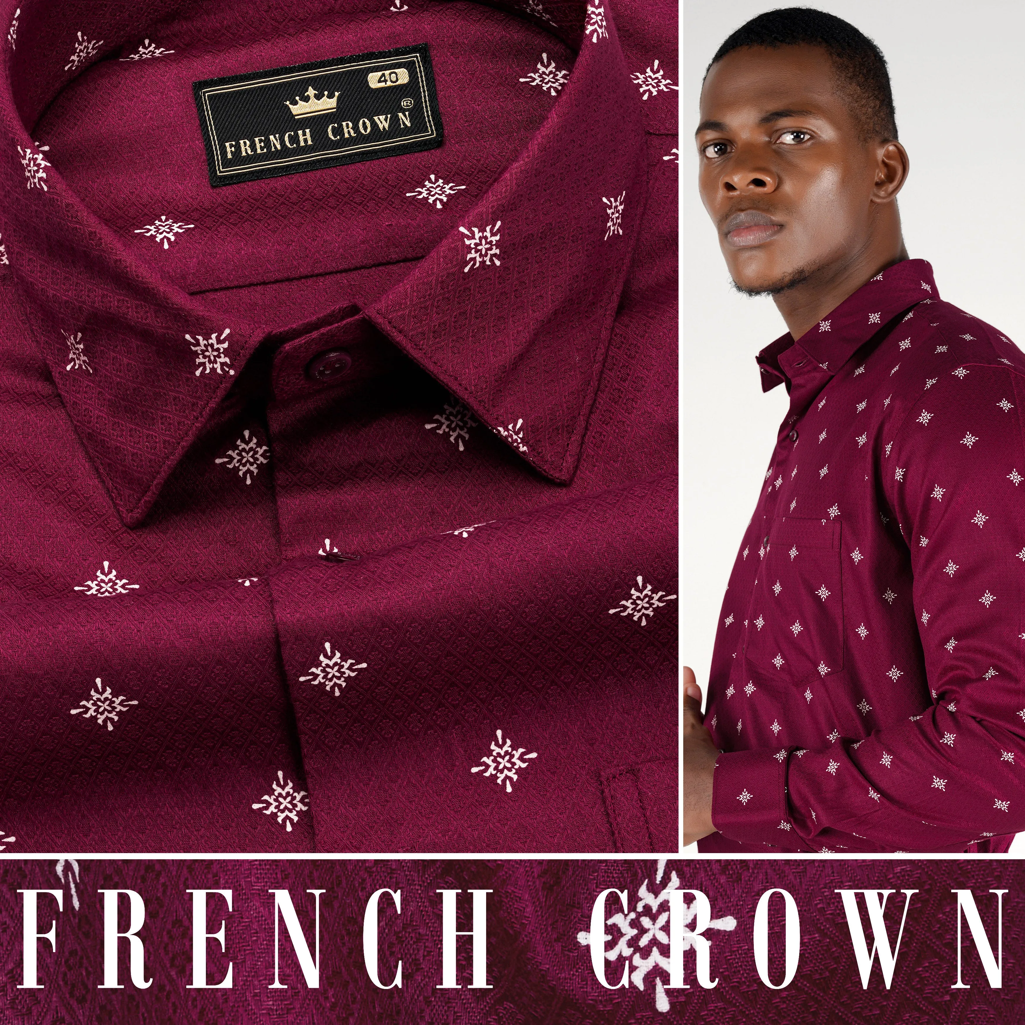 Claret Red Dobby Textured Premium Giza Cotton Shirt sold by French Crown product image thumbnail 4