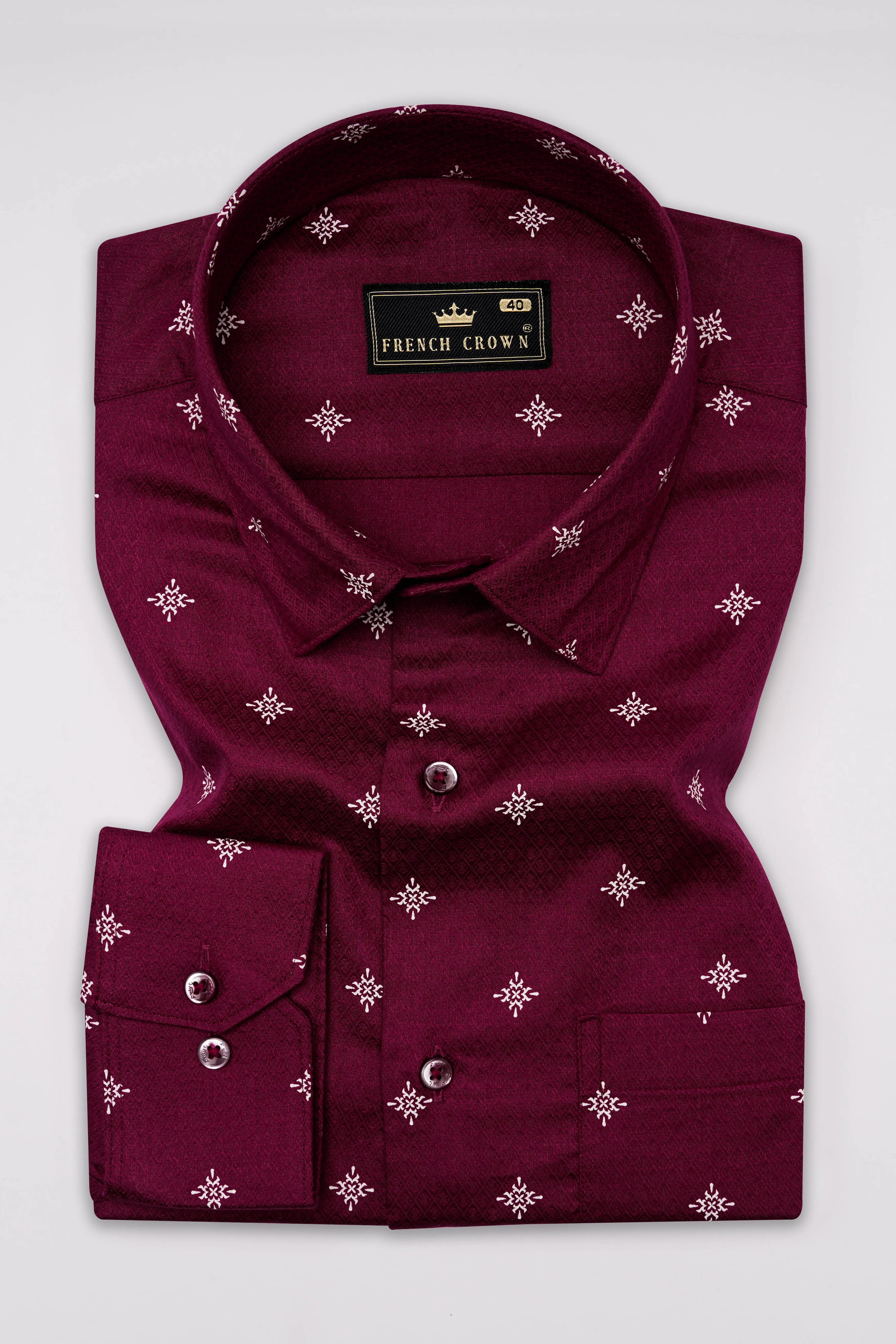 Claret Red Dobby Textured Premium Giza Cotton Shirt sold by French Crown product image thumbnail 3