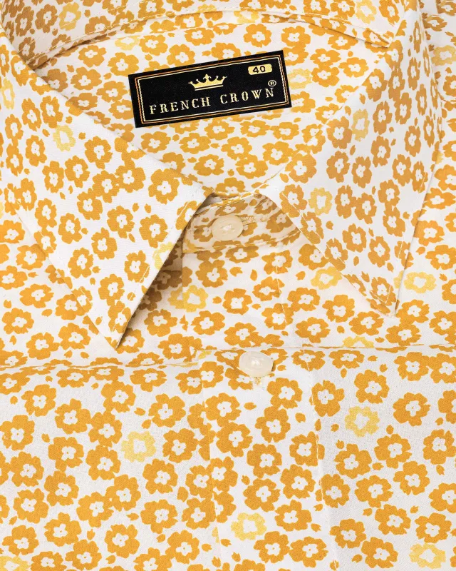 Cantaloupe Yellow with White Ditsy Printed Premium Cotton Shirt sold by French Crown