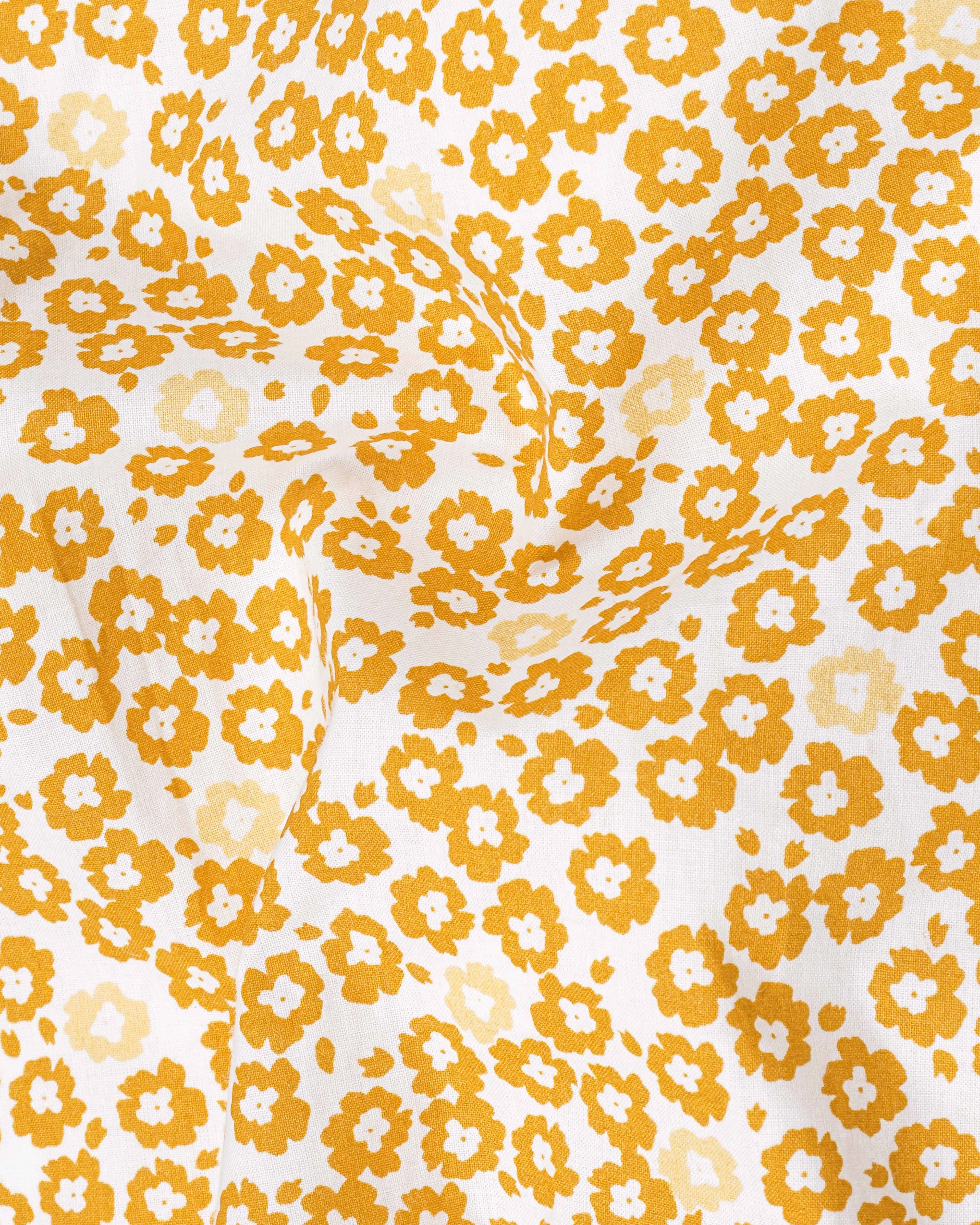 Cantaloupe Yellow with White Ditsy Printed Premium Cotton Shirt sold by French Crown product image thumbnail 2