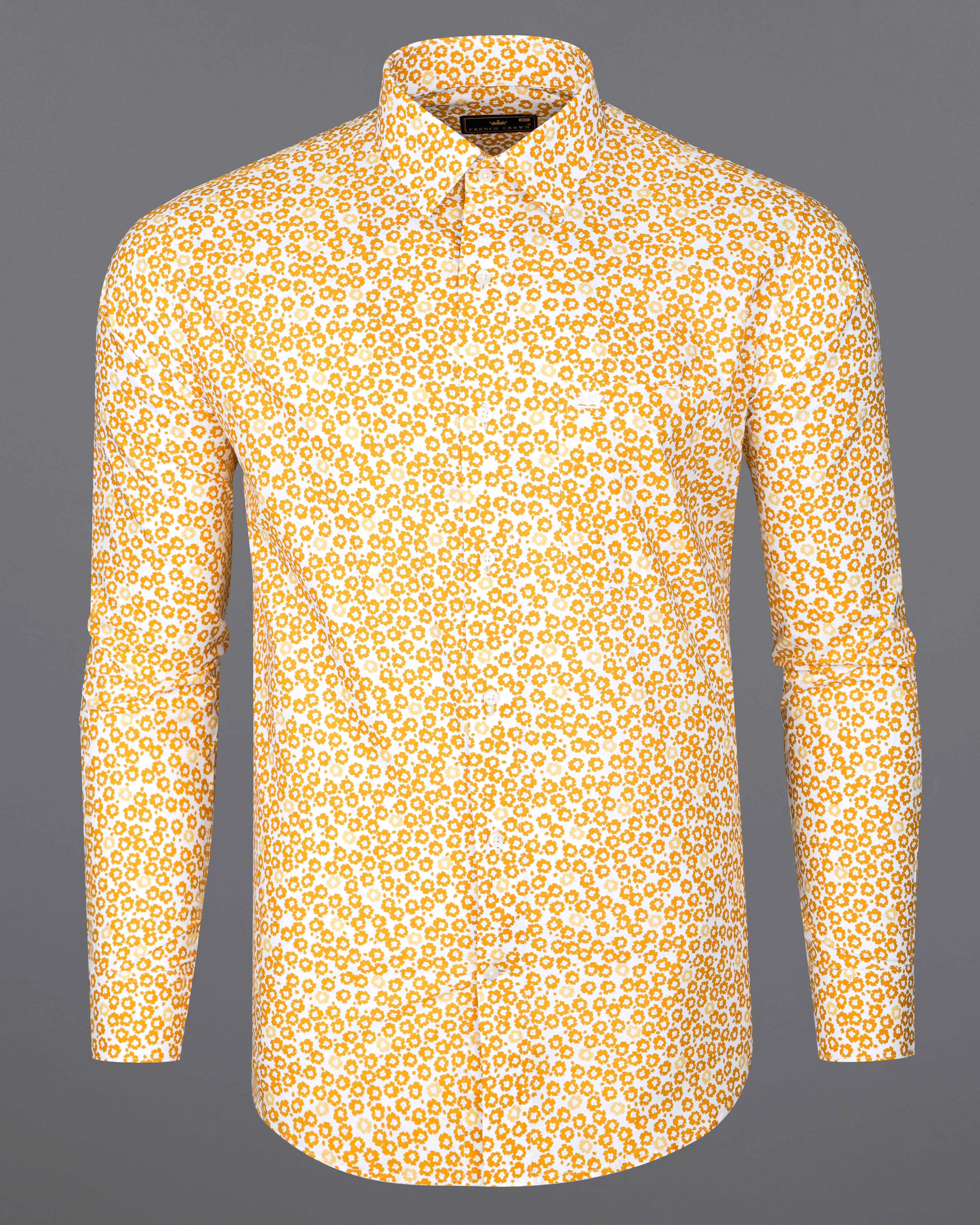 Cantaloupe Yellow with White Ditsy Printed Premium Cotton Shirt sold by French Crown product image thumbnail 5