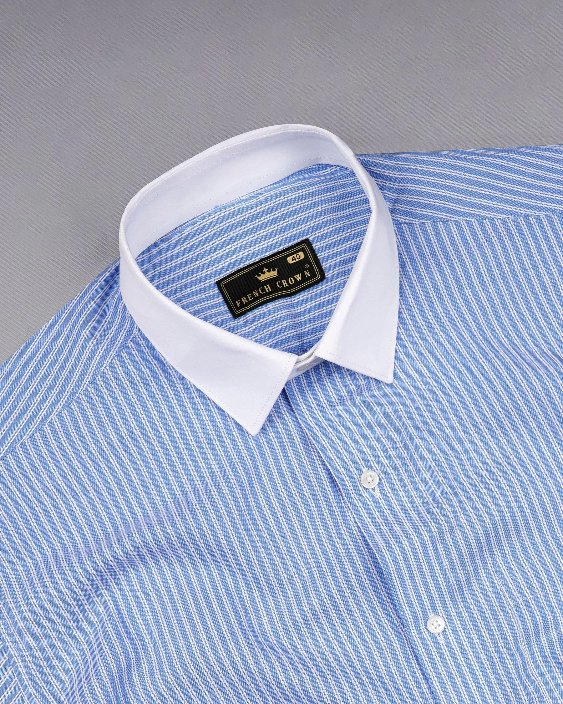 Indigo Blue and White Striped Royal Oxford Shirt sold by French Crown product image thumbnail 4