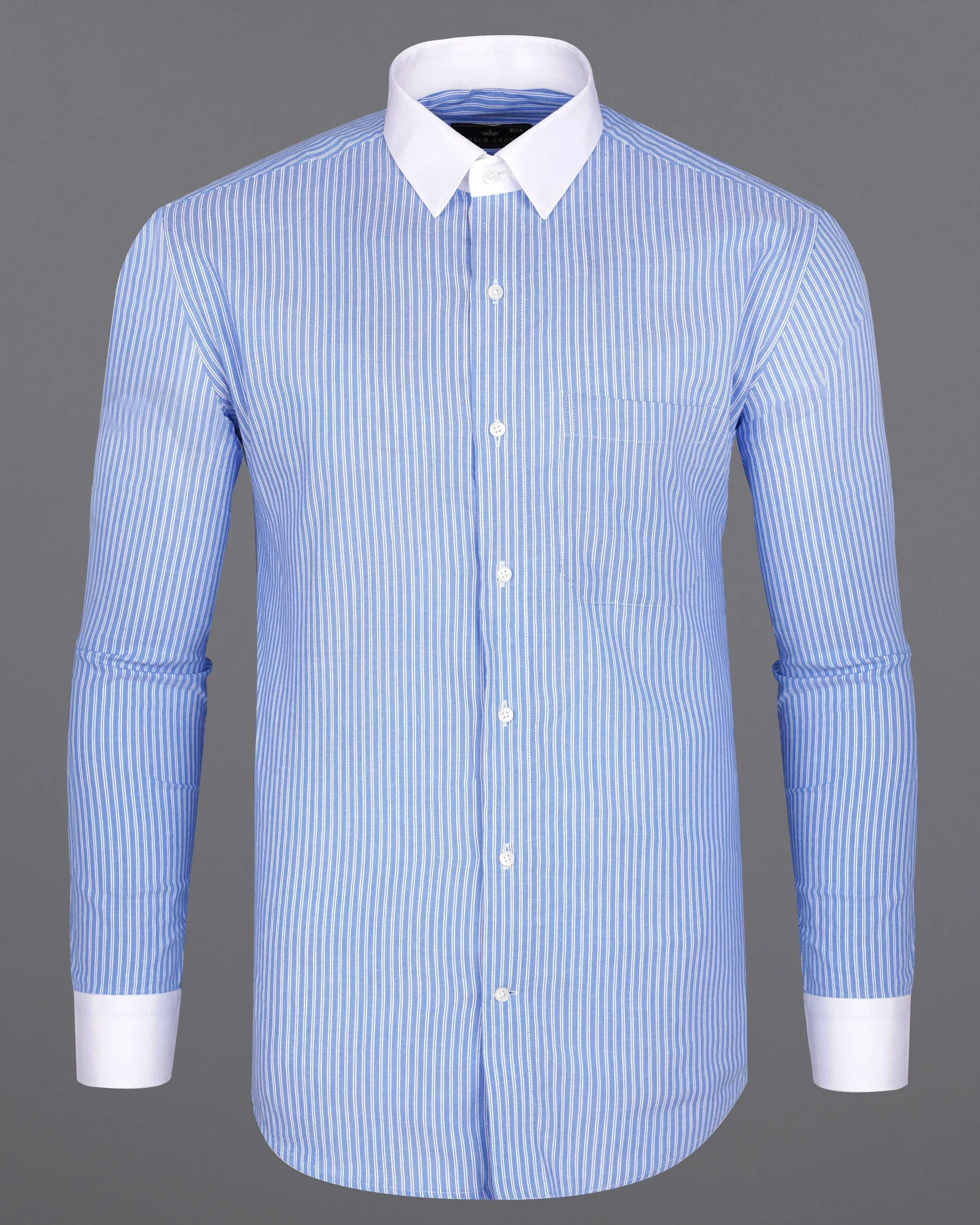 Indigo Blue and White Striped Royal Oxford Shirt sold by French Crown product image thumbnail 5