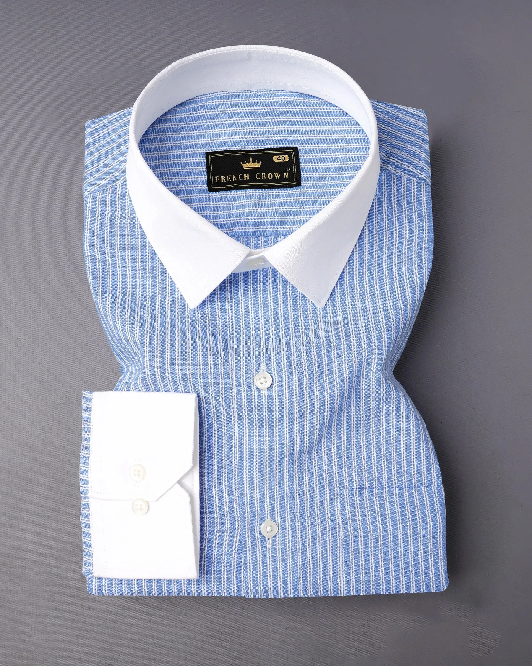 Indigo Blue and White Striped Royal Oxford Shirt sold by French Crown product image thumbnail 3