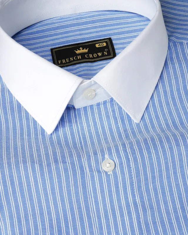 Indigo Blue and White Striped Royal Oxford Shirt sold by French Crown