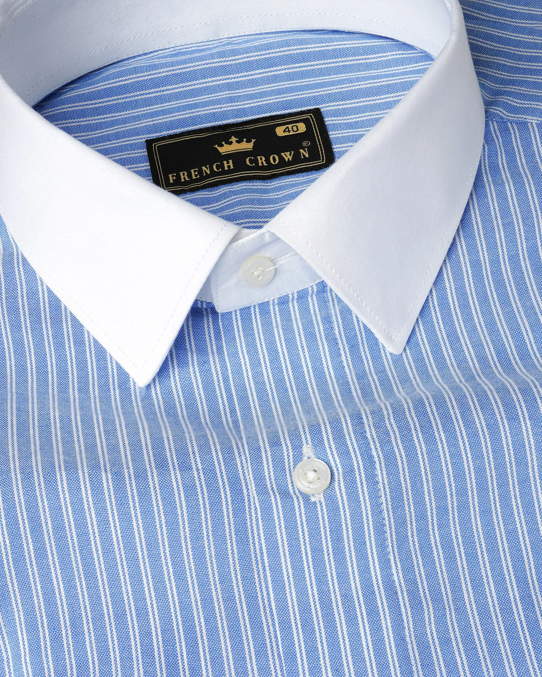 Indigo Blue and White Striped Royal Oxford Shirt sold by French Crown