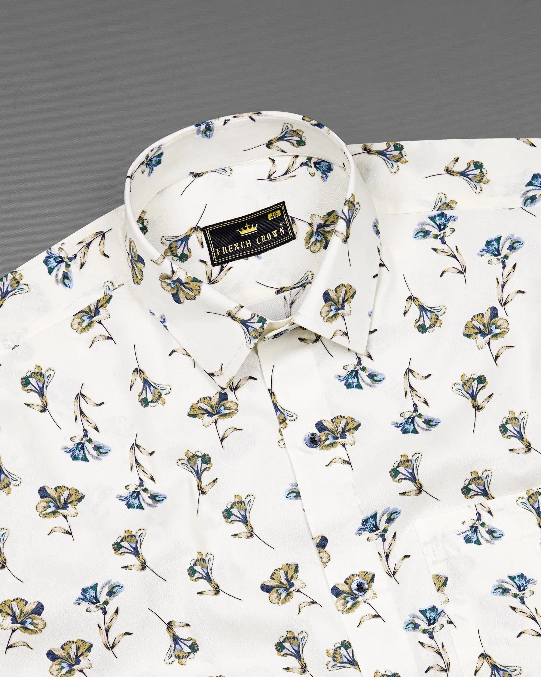 Off White Multicolor Floral Printed Premium Cotton Shirt sold by French Crown product image thumbnail 4