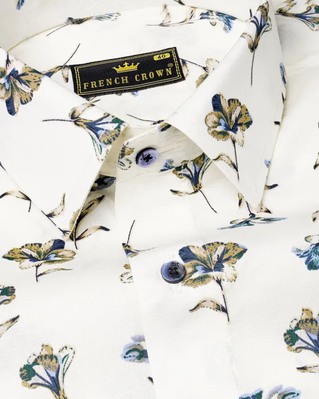 Off White Multicolor Floral Printed Premium Cotton Shirt sold by French Crown