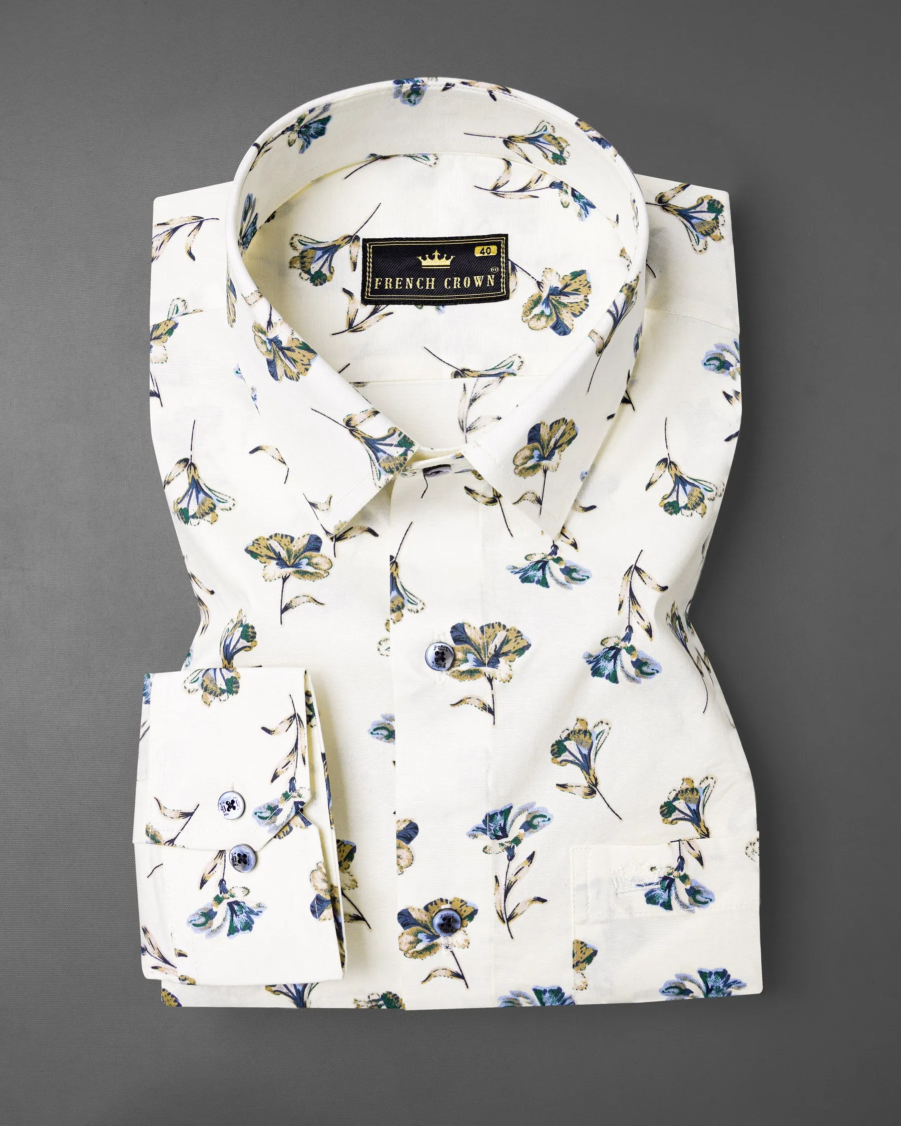 Off White Multicolor Floral Printed Premium Cotton Shirt sold by French Crown product image thumbnail 3