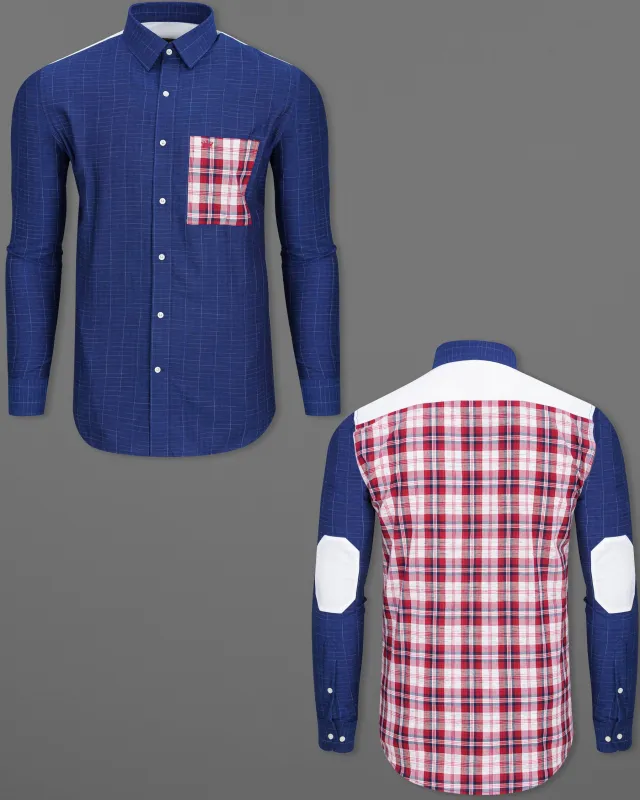 Lucky Point Blue Plaid Twill Textured Premium Cotton Shirt sold by French Crown
