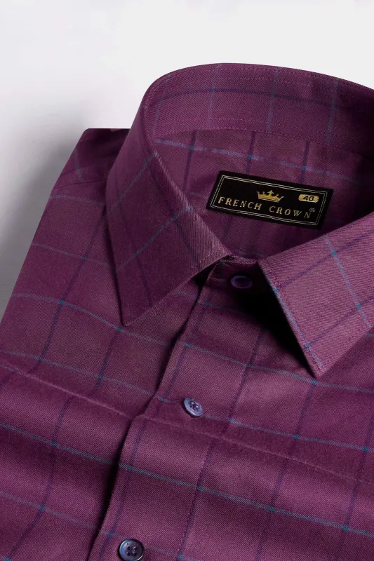 Blackcurrant Purple Checkered Premium Cotton Shirt sold by French Crown