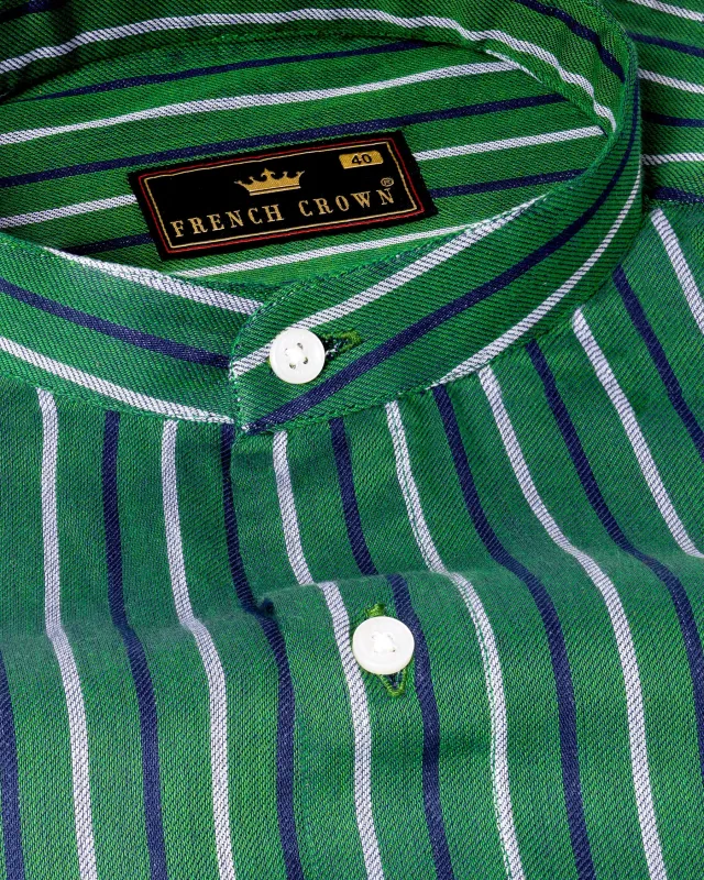 Killarney Green Twill Striped Premium Cotton Shirt sold by French Crown