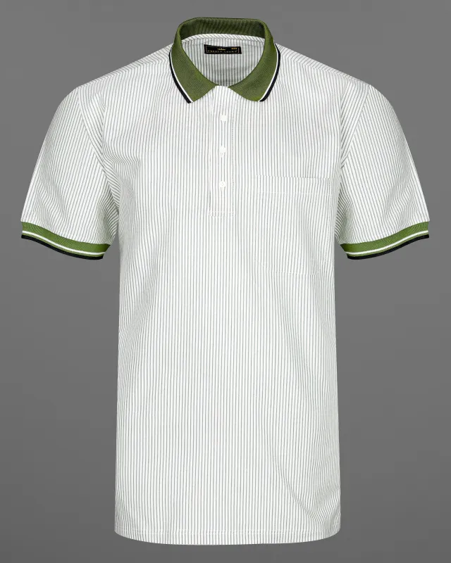 Bright White with Lunar Green Striped Royal Oxford Designer Polo sold by French Crown
