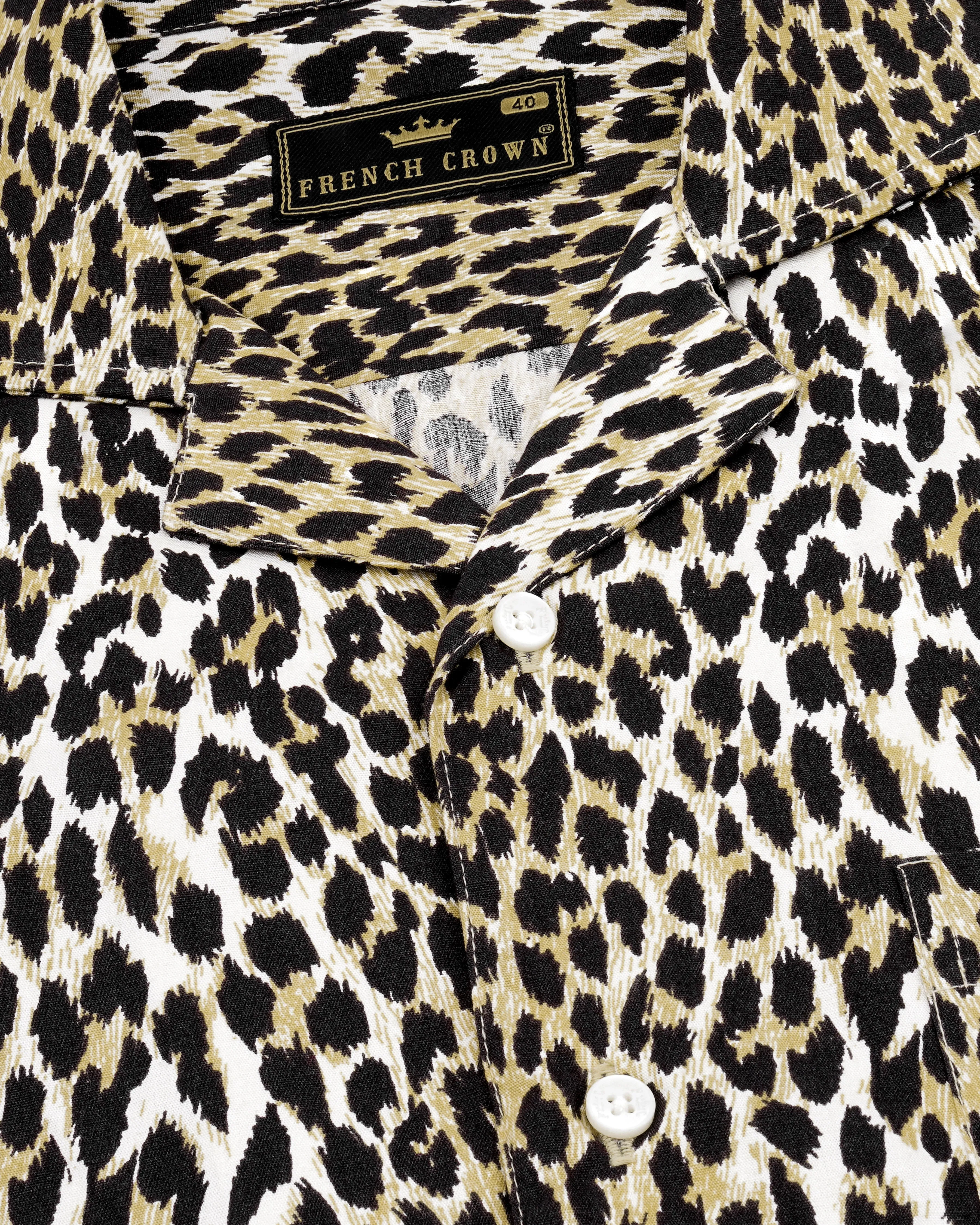 Cararra Cream with Brandy Brown and Black Leopard Striped Printed Premium Cotton Shirt sold by French Crown product image thumbnail 3