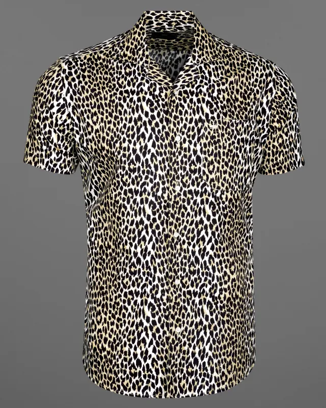 Cararra Cream with Brandy Brown and Black Leopard Striped Printed Premium Cotton Shirt sold by French Crown