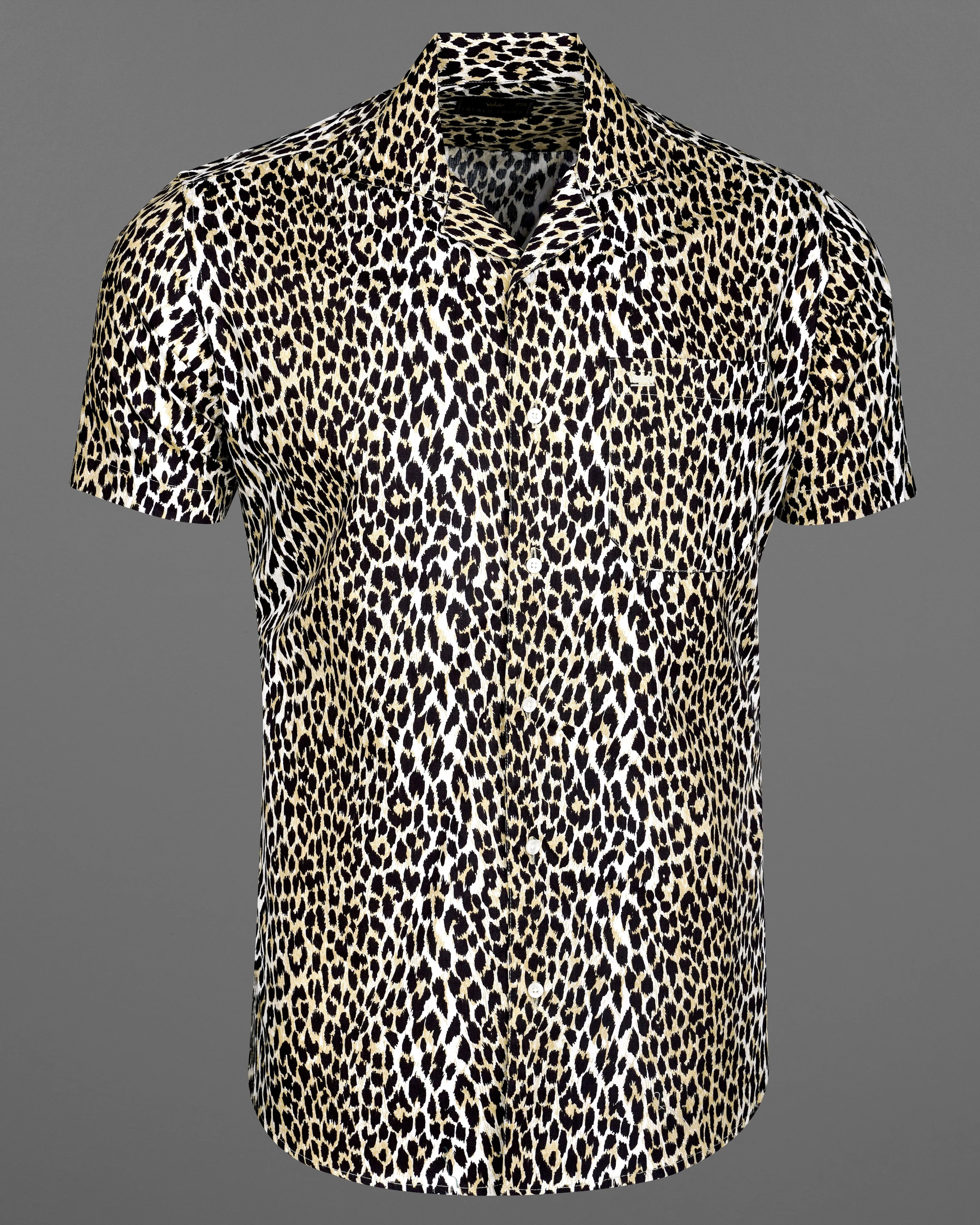 Cararra Cream with Brandy Brown and Black Leopard Striped Printed Premium Cotton Shirt sold by French Crown