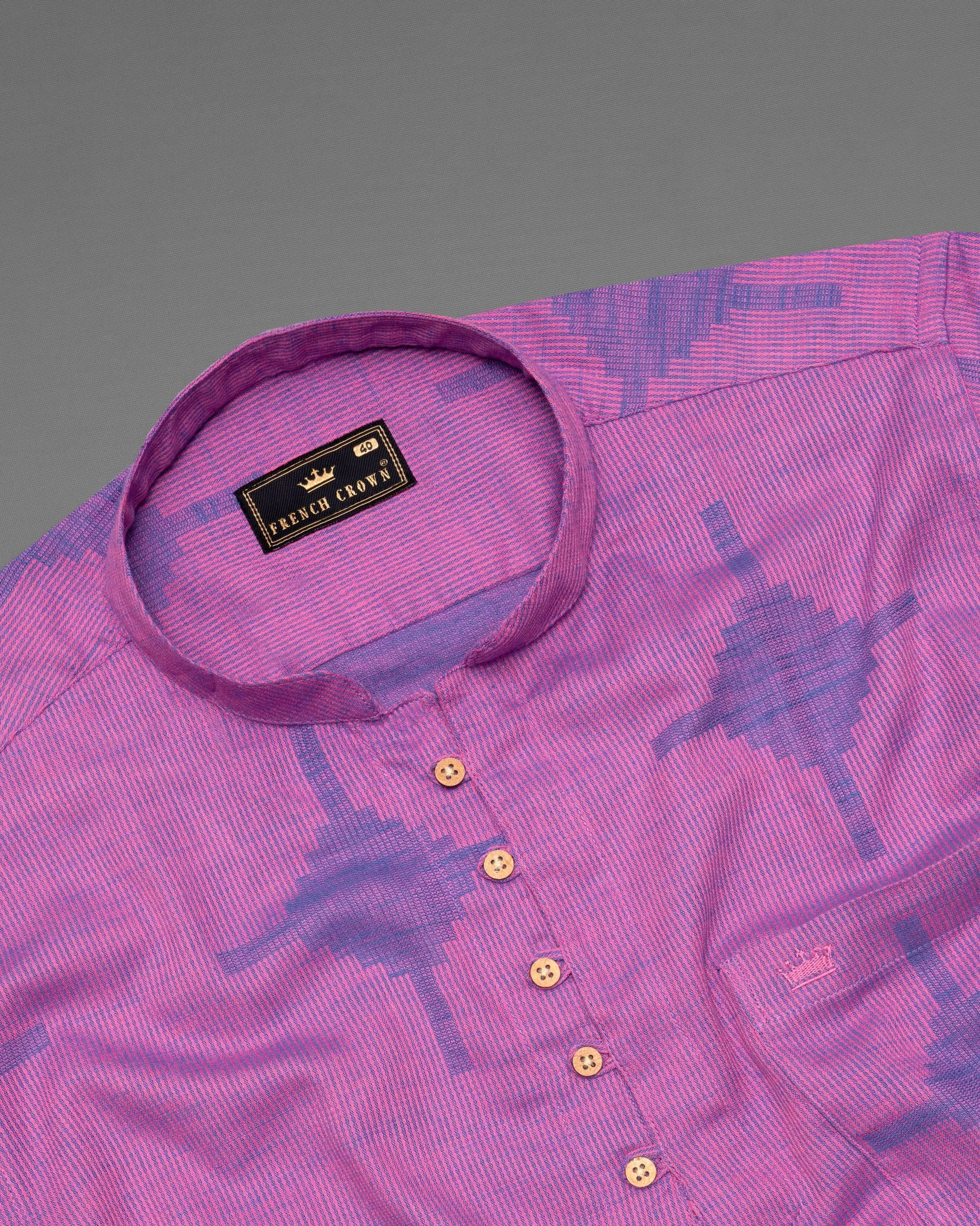 Mulberry Pink Striped and Dobby Textured Kurta Shirt sold by French Crown product image thumbnail 5