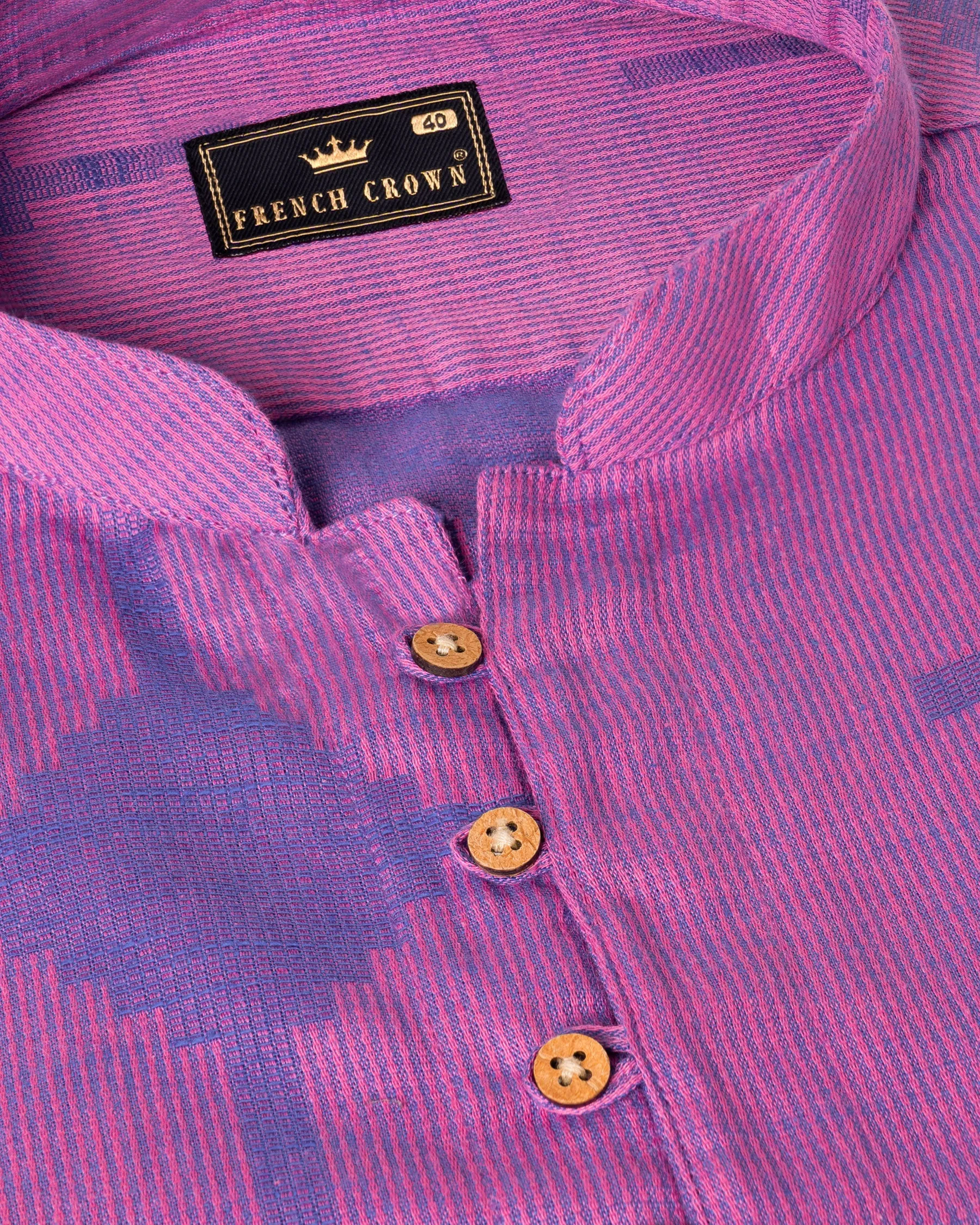 Mulberry Pink Striped and Dobby Textured Kurta Shirt sold by French Crown product image thumbnail 4