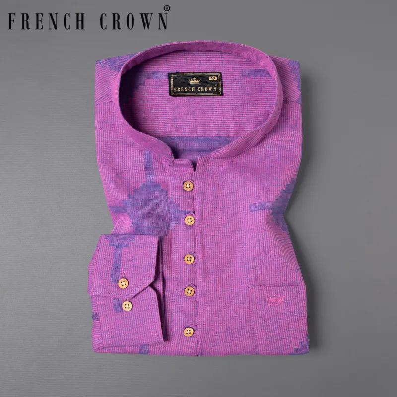 Mulberry Pink Striped and Dobby Textured Kurta Shirt sold by French Crown