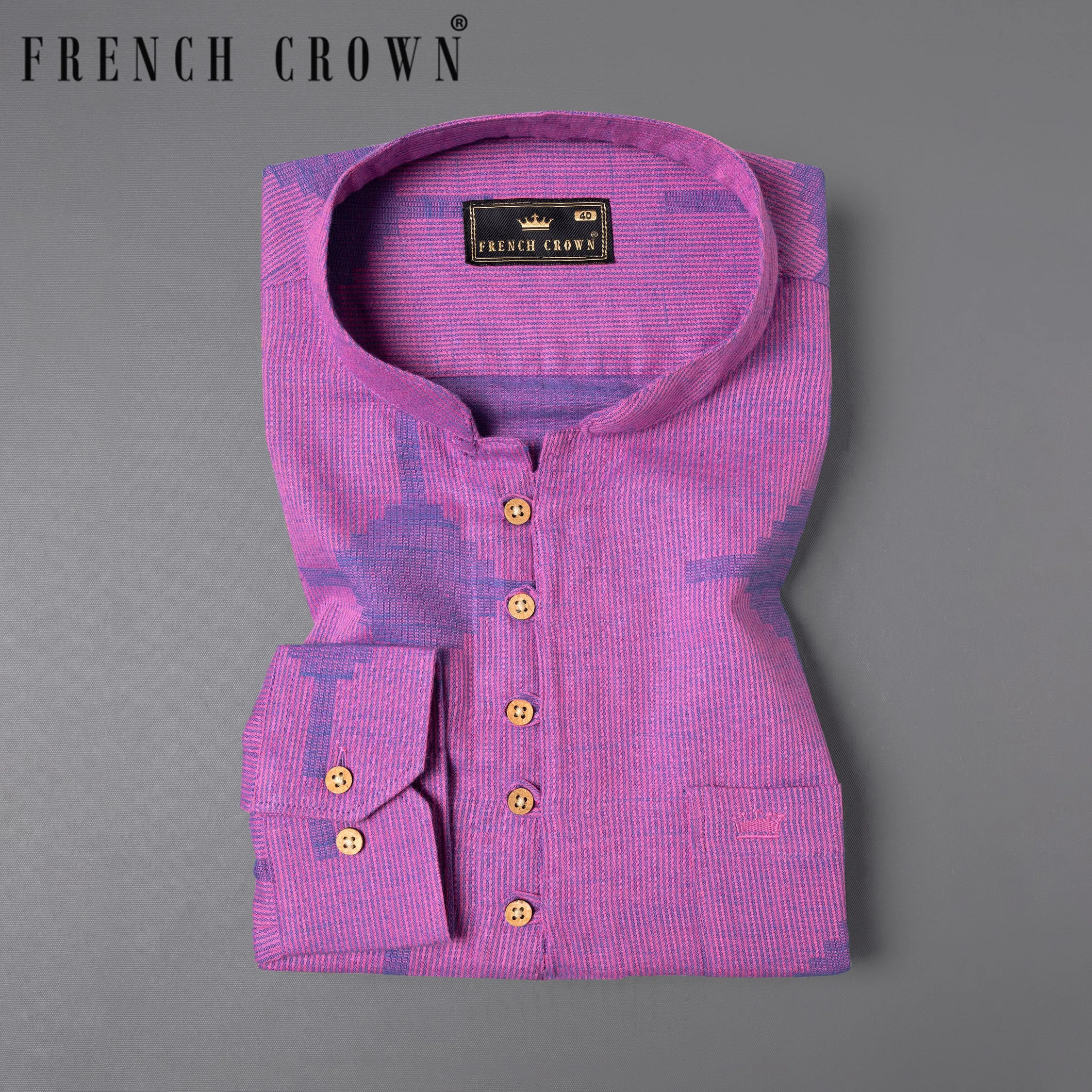 Mulberry Pink Striped and Dobby Textured Kurta Shirt sold by French Crown