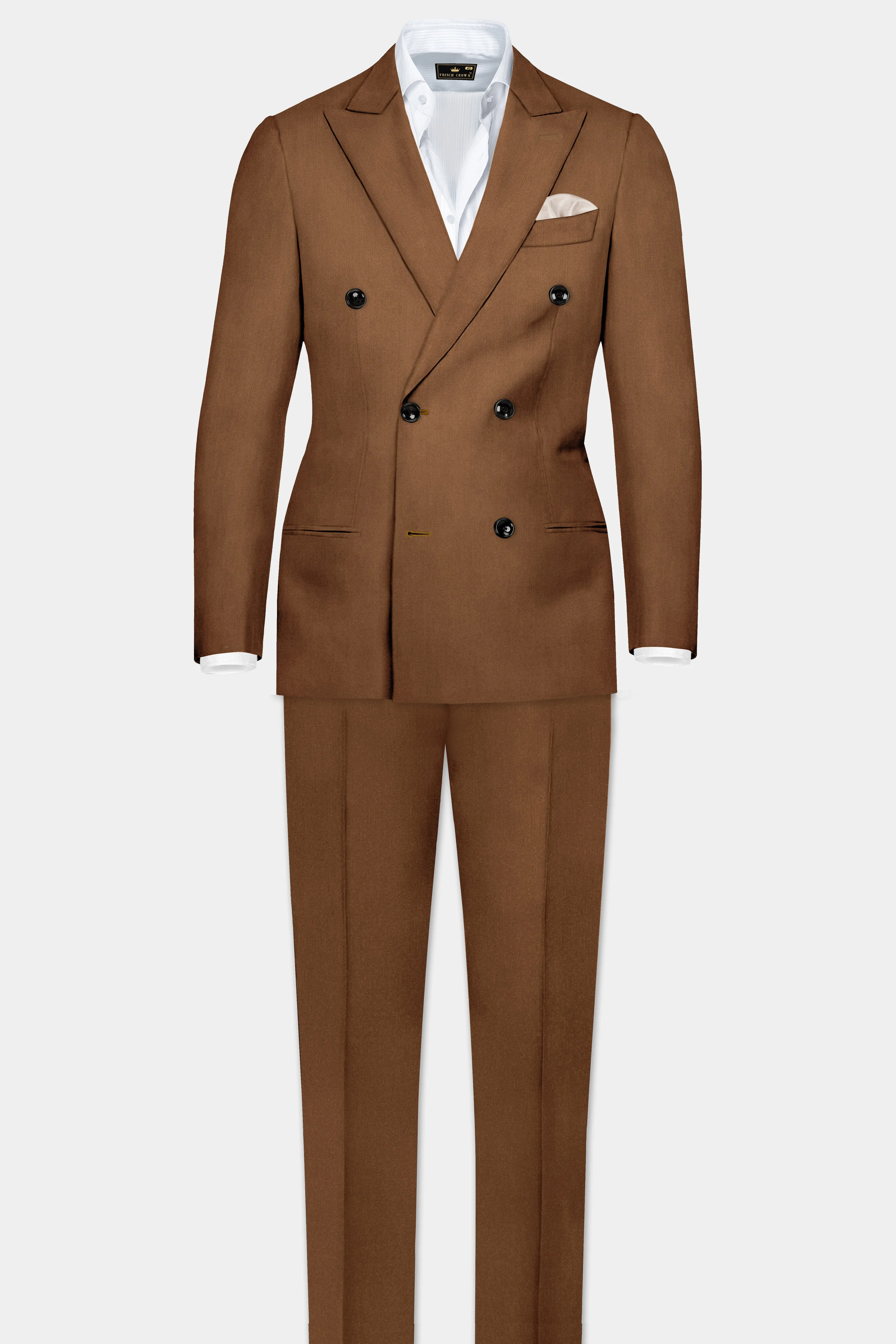 Bronze-Tawny Brown Solid Wool Rich Double Breasted Slight Stretch Suit sold by French Crown product image thumbnail 4