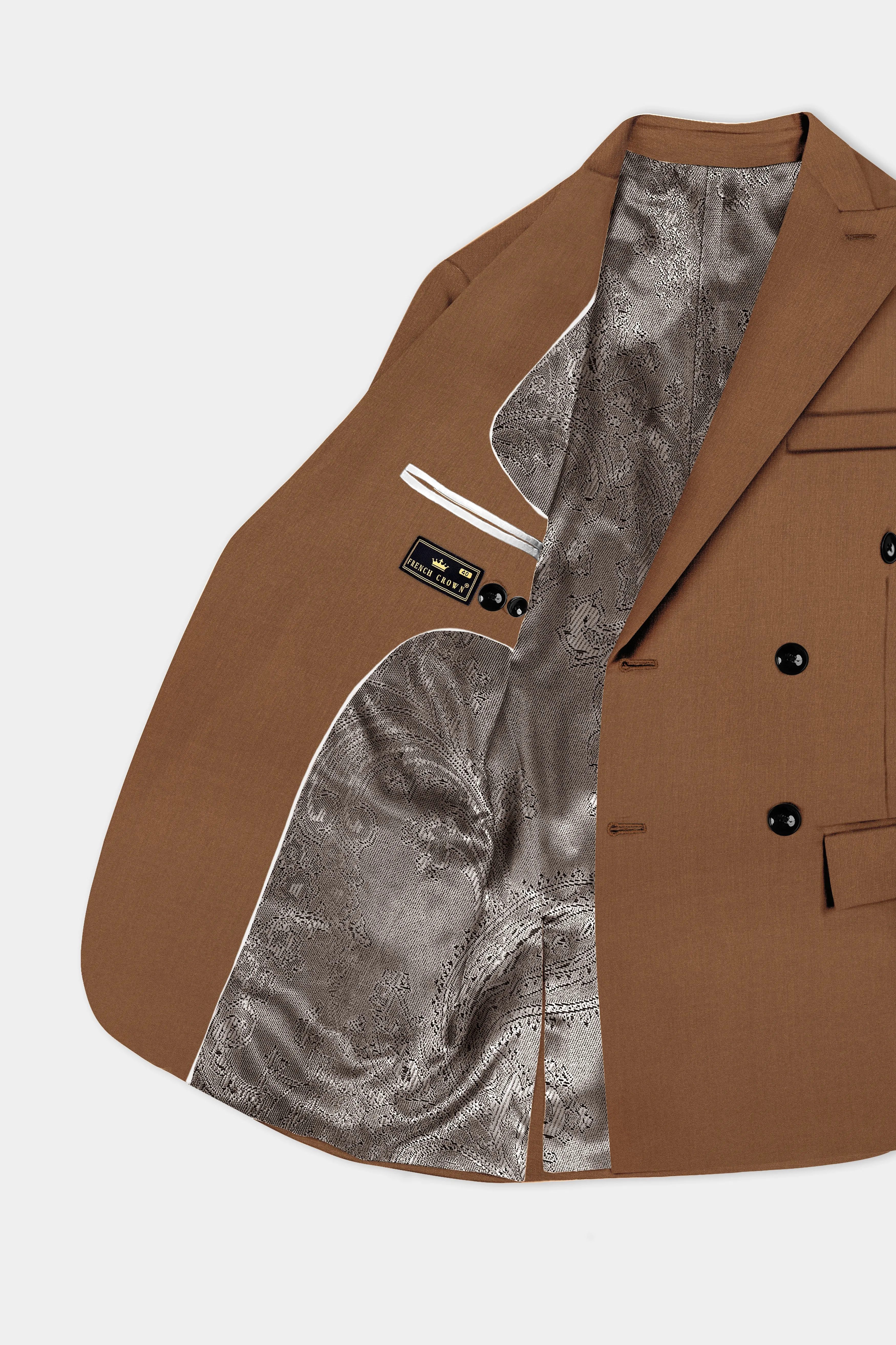 Bronze-Tawny Brown Solid Wool Rich Double Breasted Slight Stretch Suit sold by French Crown product image thumbnail 5