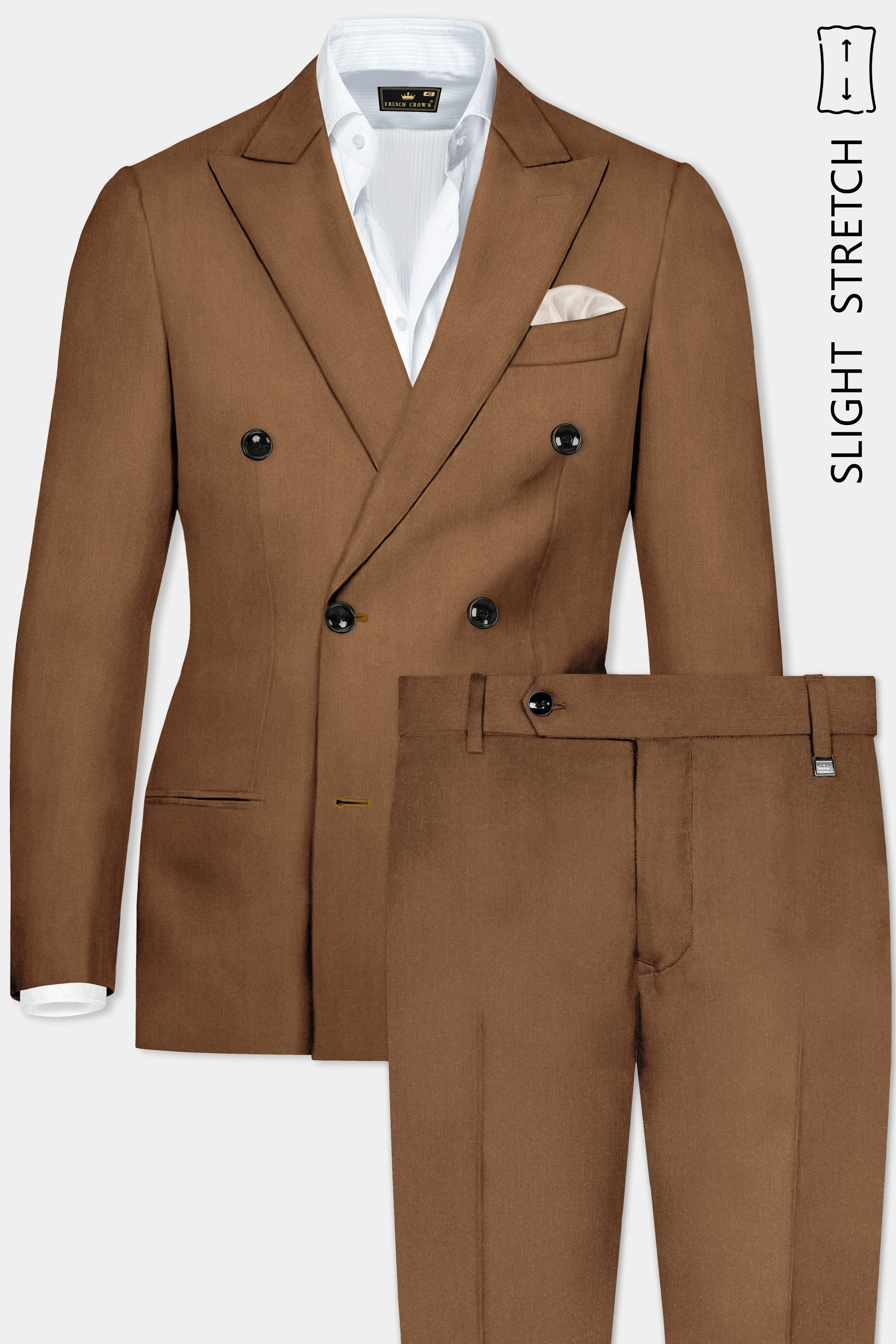 Bronze-Tawny Brown Solid Wool Rich Double Breasted Slight Stretch Suit sold by French Crown product image thumbnail 2