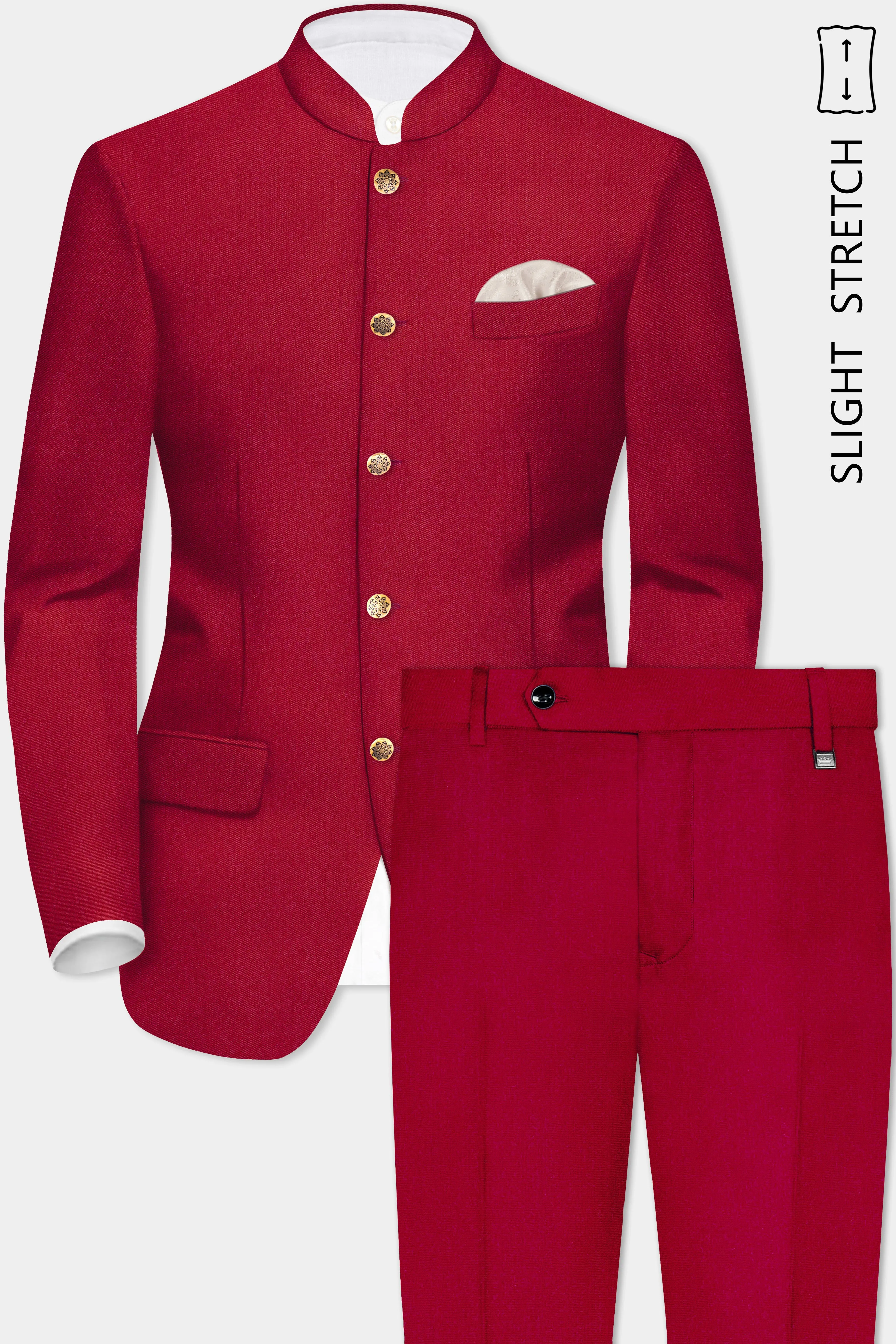 Vermilion-Chili Red Solid Wool Rich Bandhgala Slight Stretch Suit sold by French Crown product image thumbnail 2