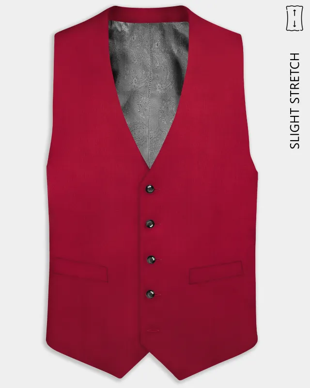 Vermilion-Chili Red Solid Wool Rich Slight Stretch Waistcoat made by French Crown