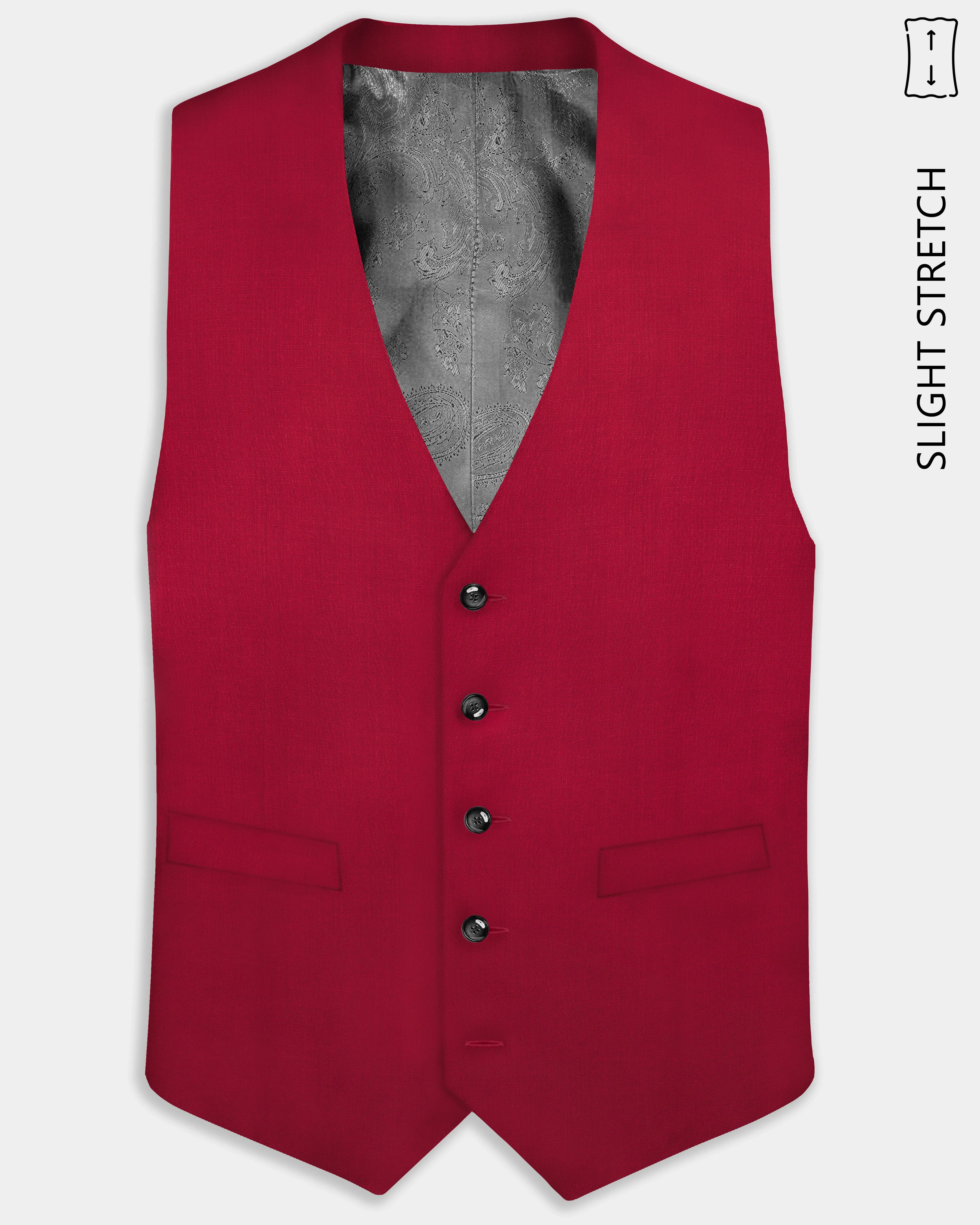 Vermilion-Chili Red Solid Wool Rich Slight Stretch Waistcoat sold by French Crown