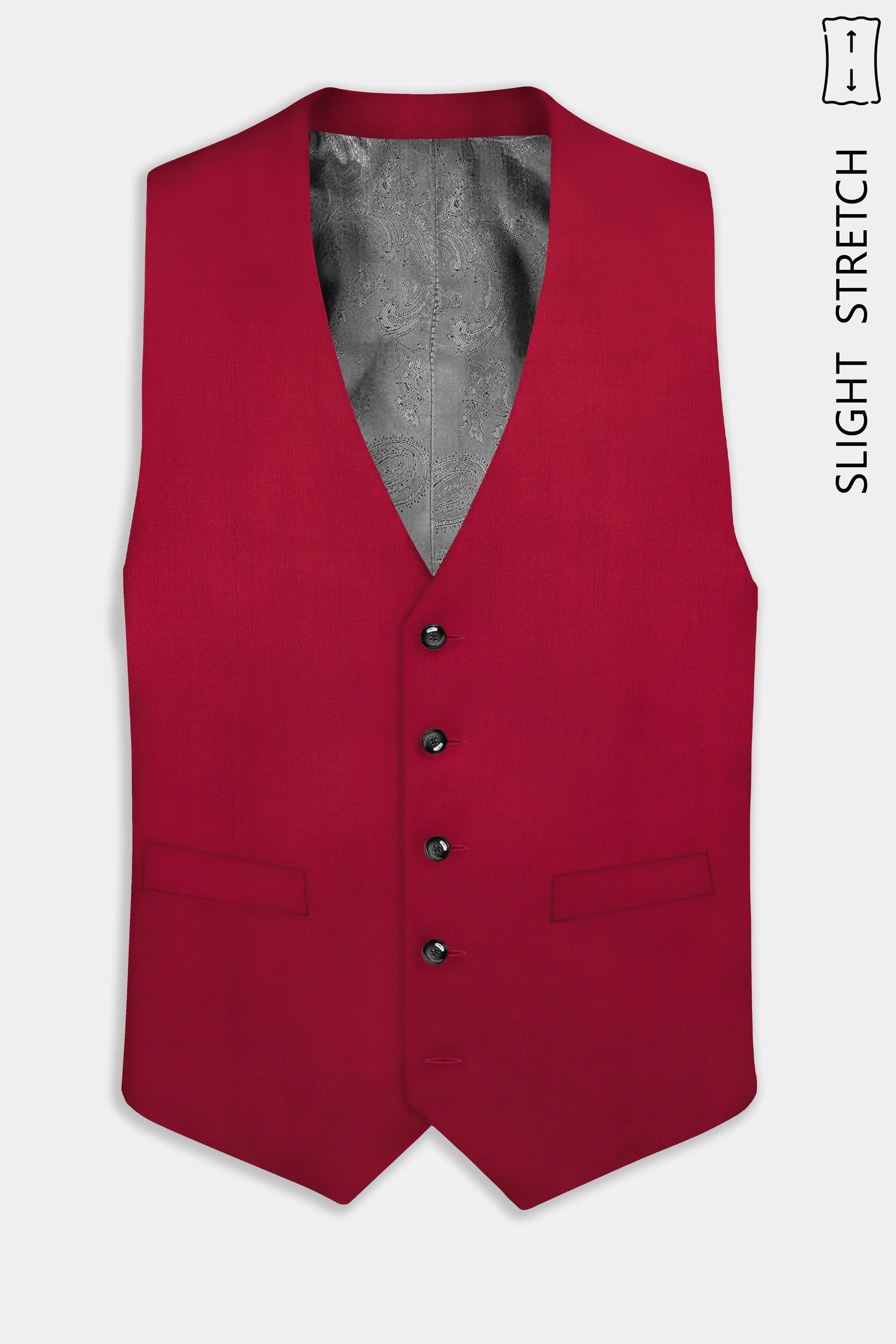 Vermilion-Chili Red Solid Wool Rich Slight Stretch Waistcoat sold by French Crown product image thumbnail 2