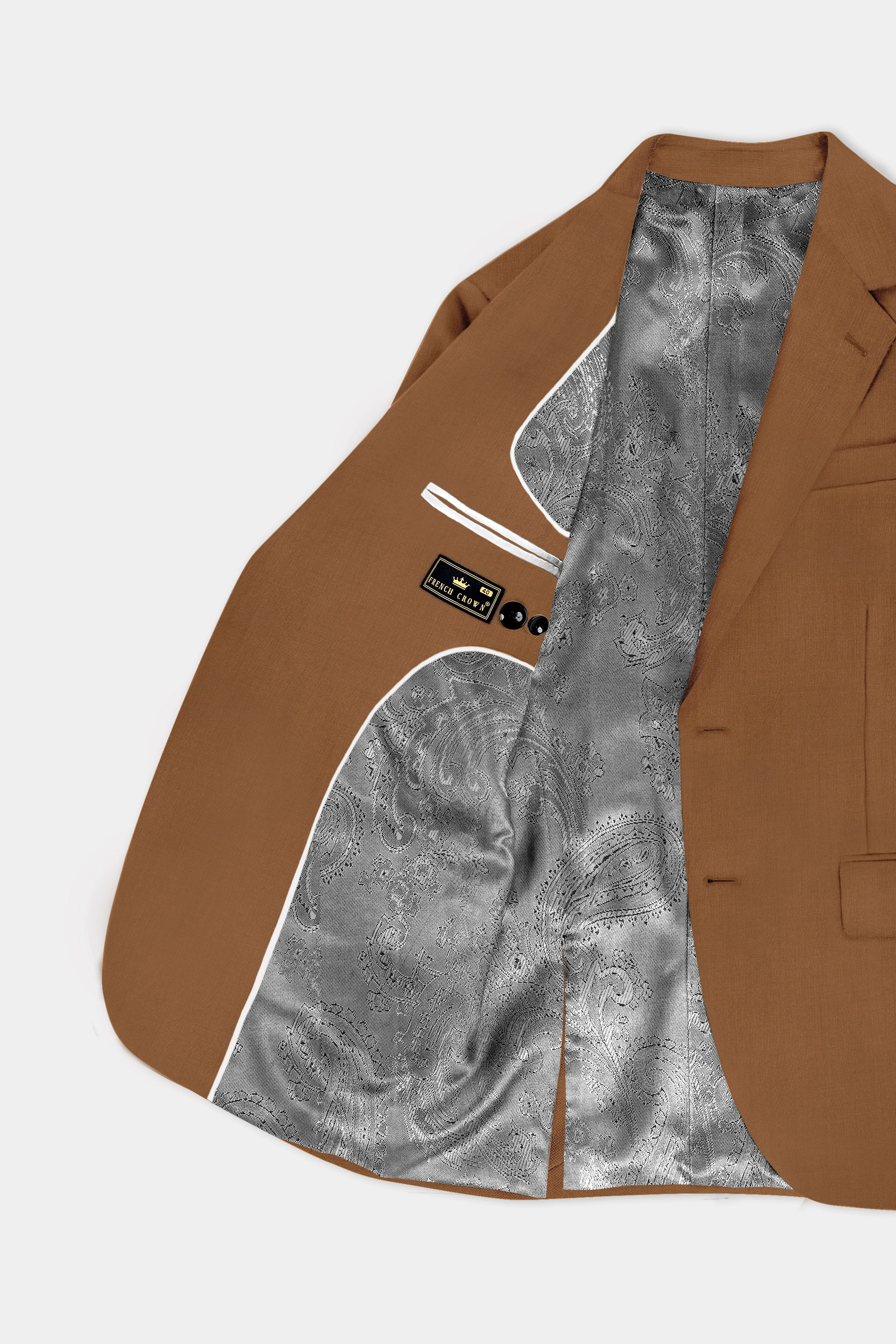 Bronze-Tawny Brown Solid Wool Rich Single Breasted Slight Stretch Suit sold by French Crown product image thumbnail 5