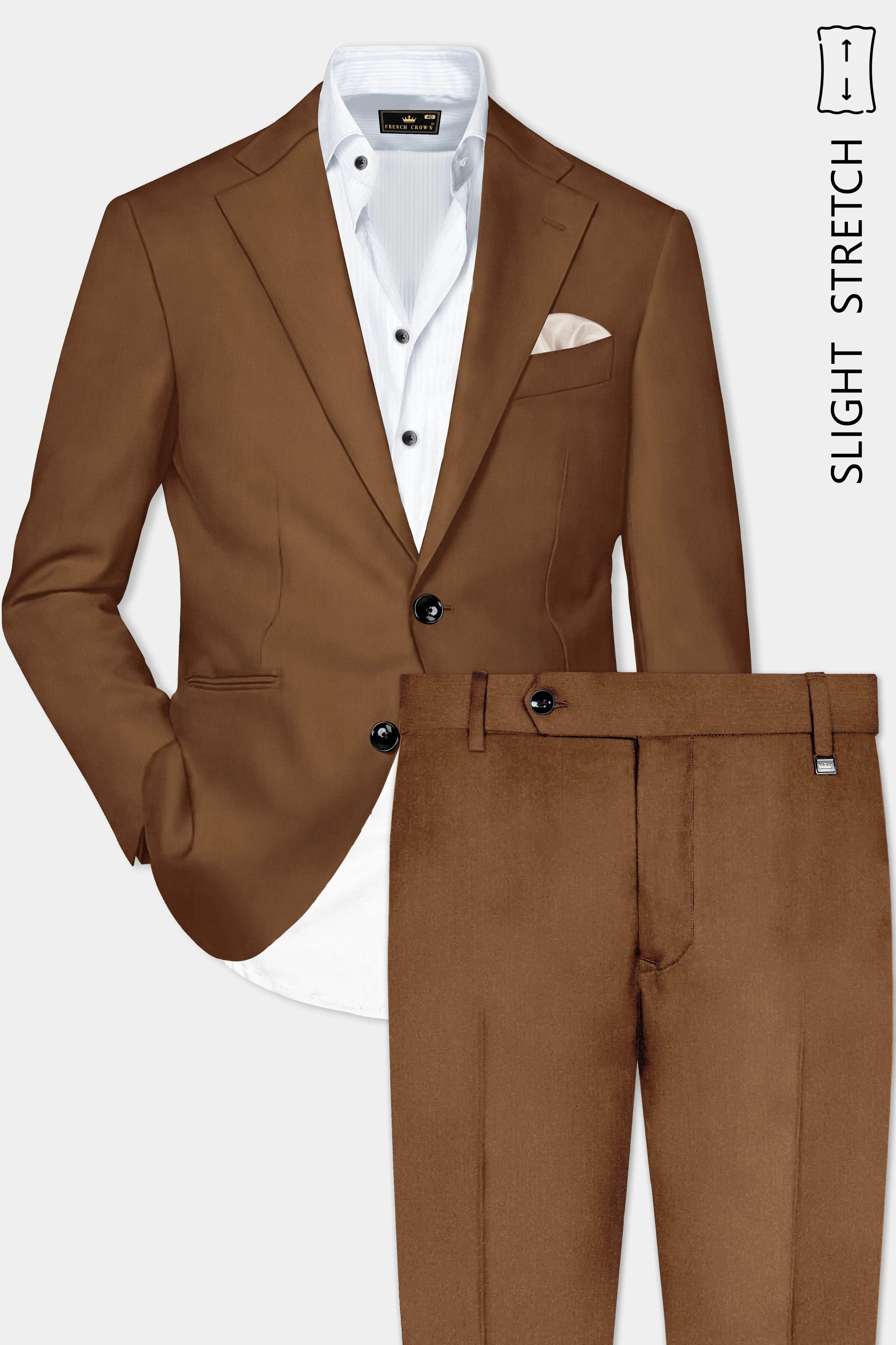 Bronze-Tawny Brown Solid Wool Rich Single Breasted Slight Stretch Suit sold by French Crown product image thumbnail 2