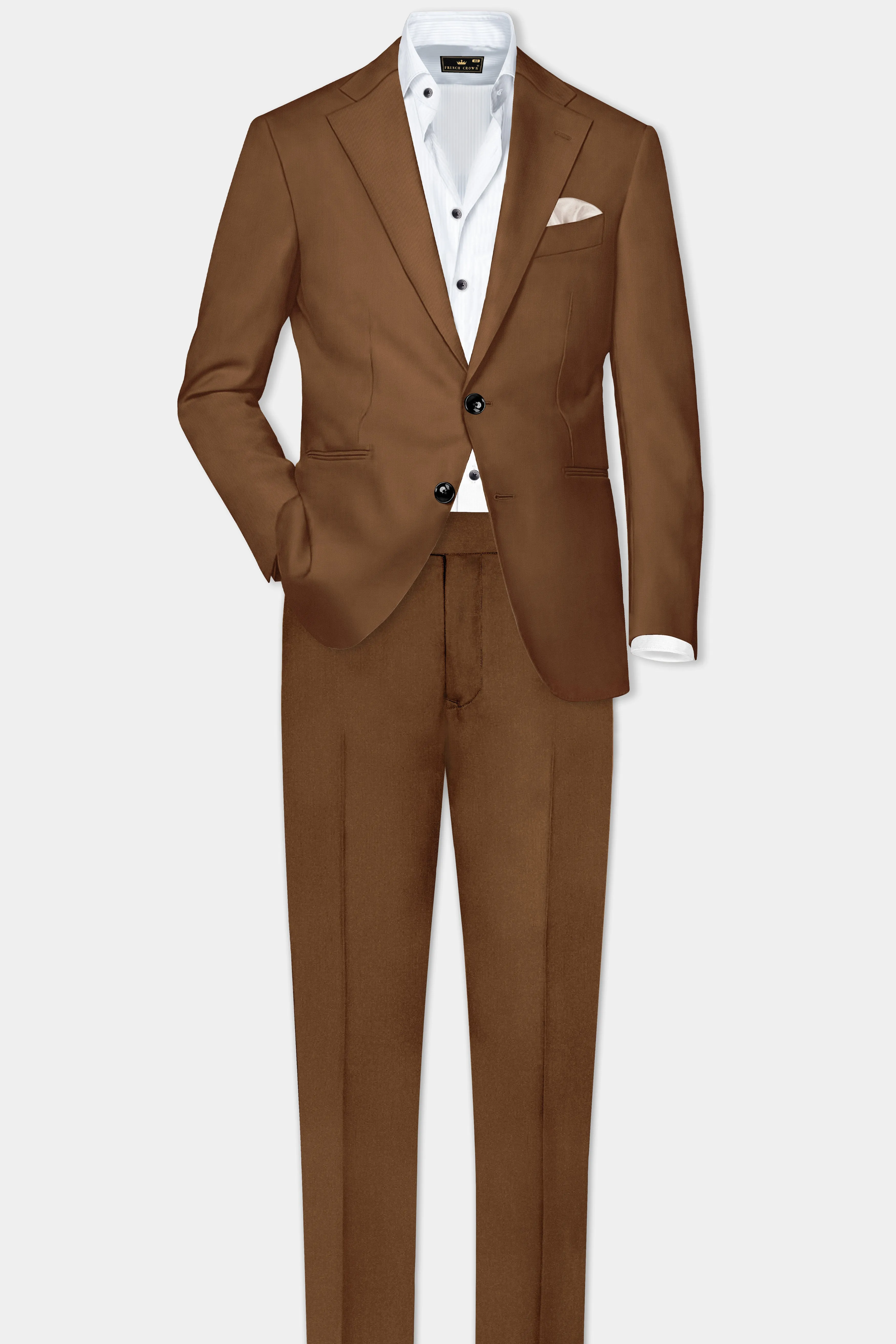 Bronze-Tawny Brown Solid Wool Rich Single Breasted Slight Stretch Suit sold by French Crown product image thumbnail 4