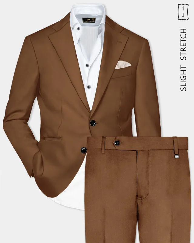 Bronze-Tawny Brown Solid Wool Rich Single Breasted Slight Stretch Suit sold by French Crown